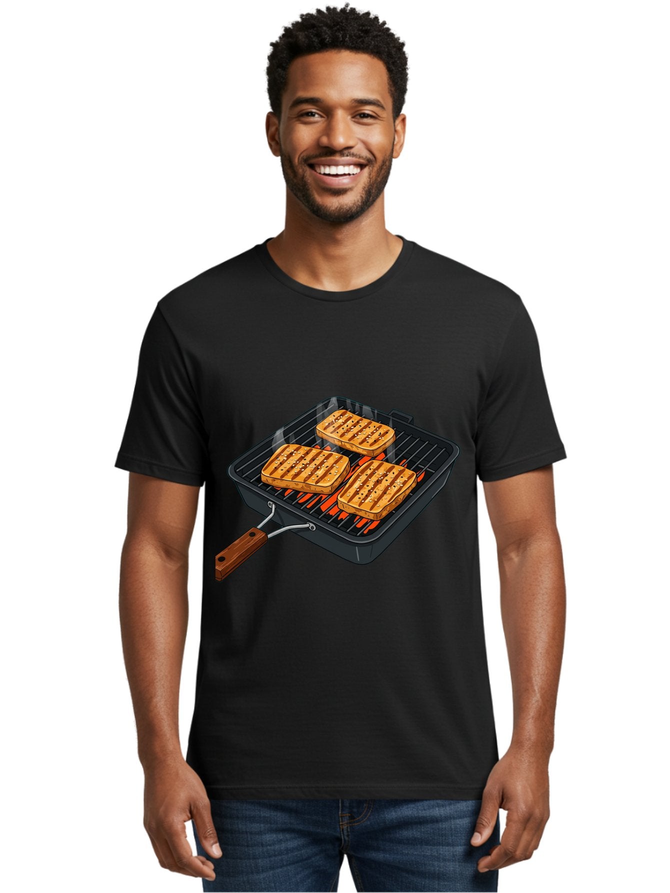 Grilled-Cheese-Sandwich Men'S Graphic Tee, 100% Cotton, Comfortable Casual Summer Wear, Machine Washable, Grilled Sandwiches, Toasted Bread, Barbecue Grill, Cooking Outdoors, Grilled Marks, Flame Grilled Food, Summer Cooking, Outdoor Cooking, Bac014 21