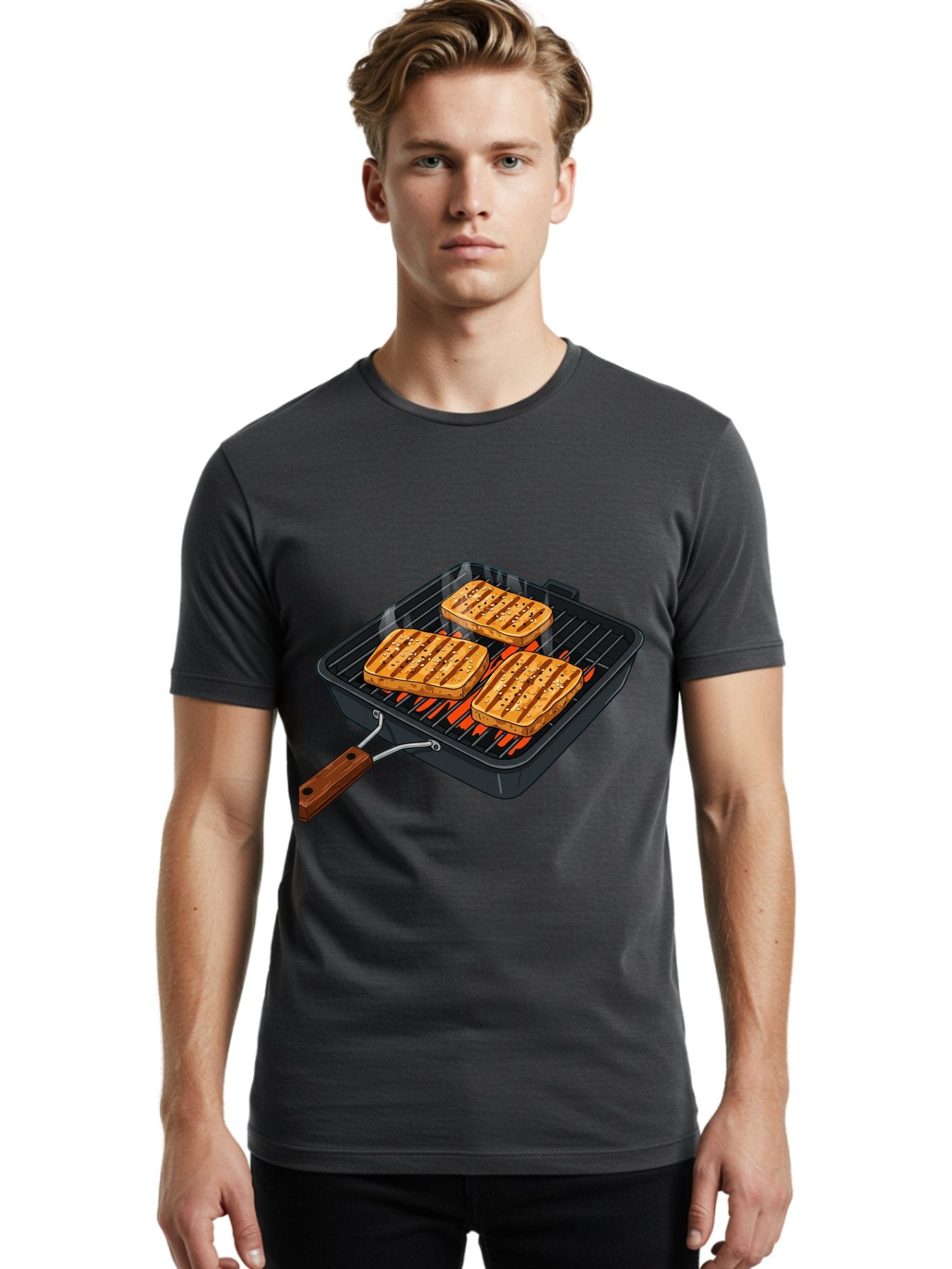 Grilled-Cheese-Sandwich Men'S Graphic Tee, 100% Cotton, Comfortable Casual Summer Wear, Machine Washable, Grilled Sandwiches, Toasted Bread, Barbecue Grill, Cooking Outdoors, Grilled Marks, Flame Grilled Food, Summer Cooking, Outdoor Cooking, Bac014 27