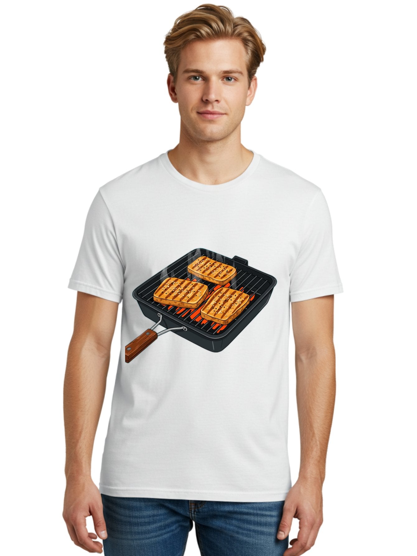Grilled-Cheese-Sandwich Men'S Graphic Tee, 100% Cotton, Comfortable Casual Summer Wear, Machine Washable, Grilled Sandwiches, Toasted Bread, Barbecue Grill, Cooking Outdoors, Grilled Marks, Flame Grilled Food, Summer Cooking, Outdoor Cooking, Bac014 26
