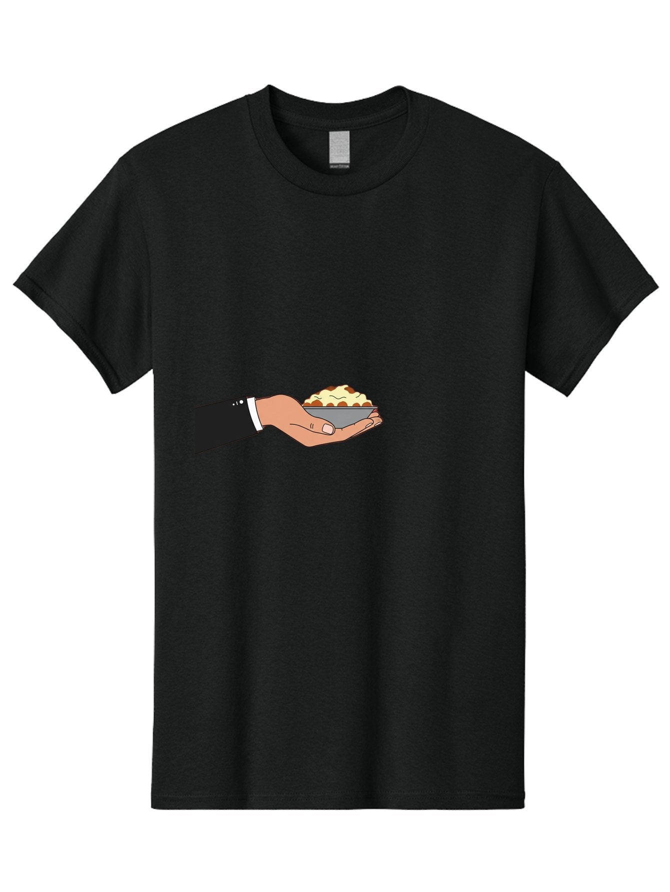 Hand-Holding-Bowl Men'S Graphic Tee, 100% Cotton, Comfortable Casual Summer Wear, Machine Washable, Hand Holding Bowl, Cartoon Style, Food Presentation, Serving Dish, Culinary Illustration, Serving Staff, Dinner Service, Food Art, Bac020 9