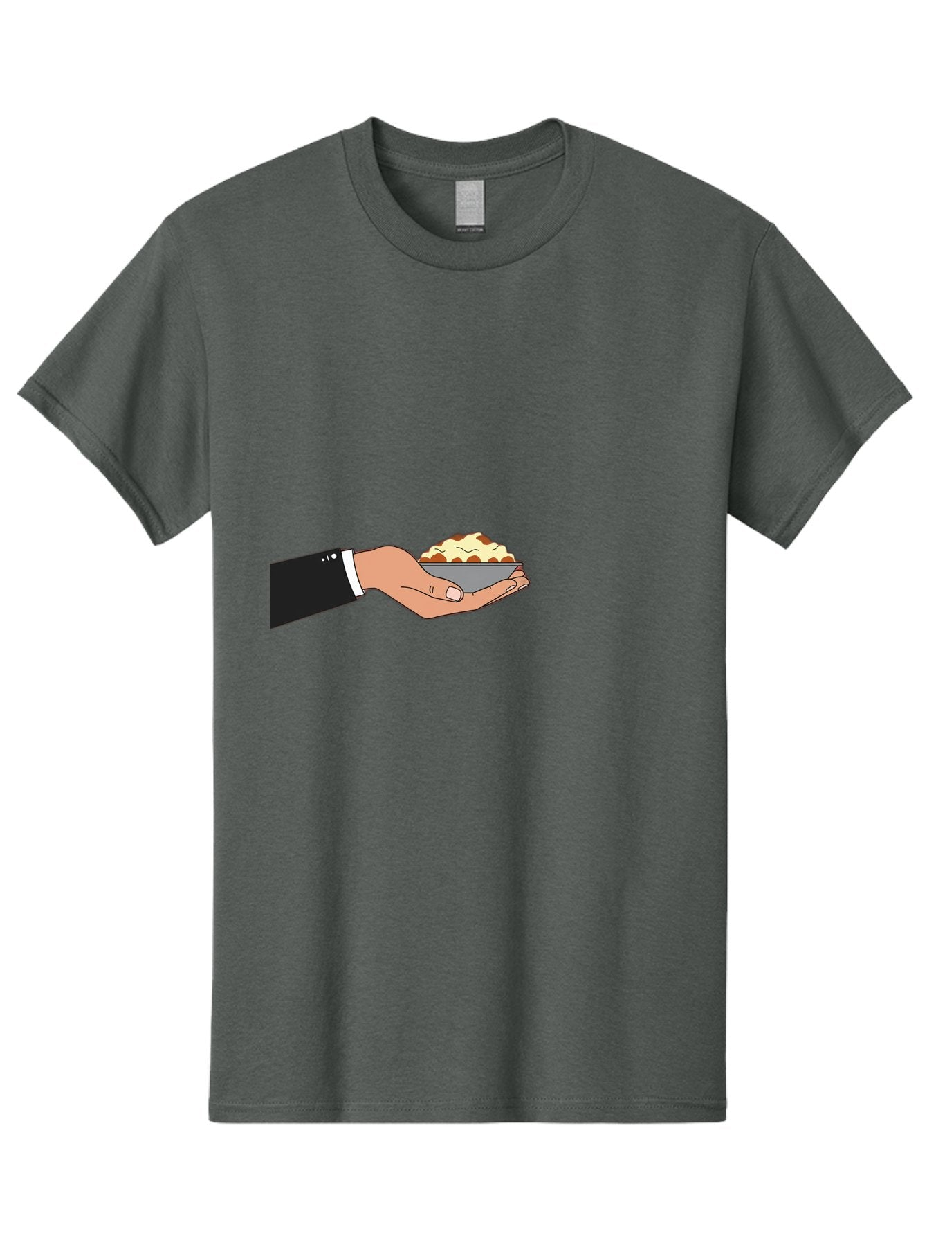 Hand-Holding-Bowl Men'S Graphic Tee, 100% Cotton, Comfortable Casual Summer Wear, Machine Washable, Hand Holding Bowl, Cartoon Style, Food Presentation, Serving Dish, Culinary Illustration, Serving Staff, Dinner Service, Food Art, Bac020 15