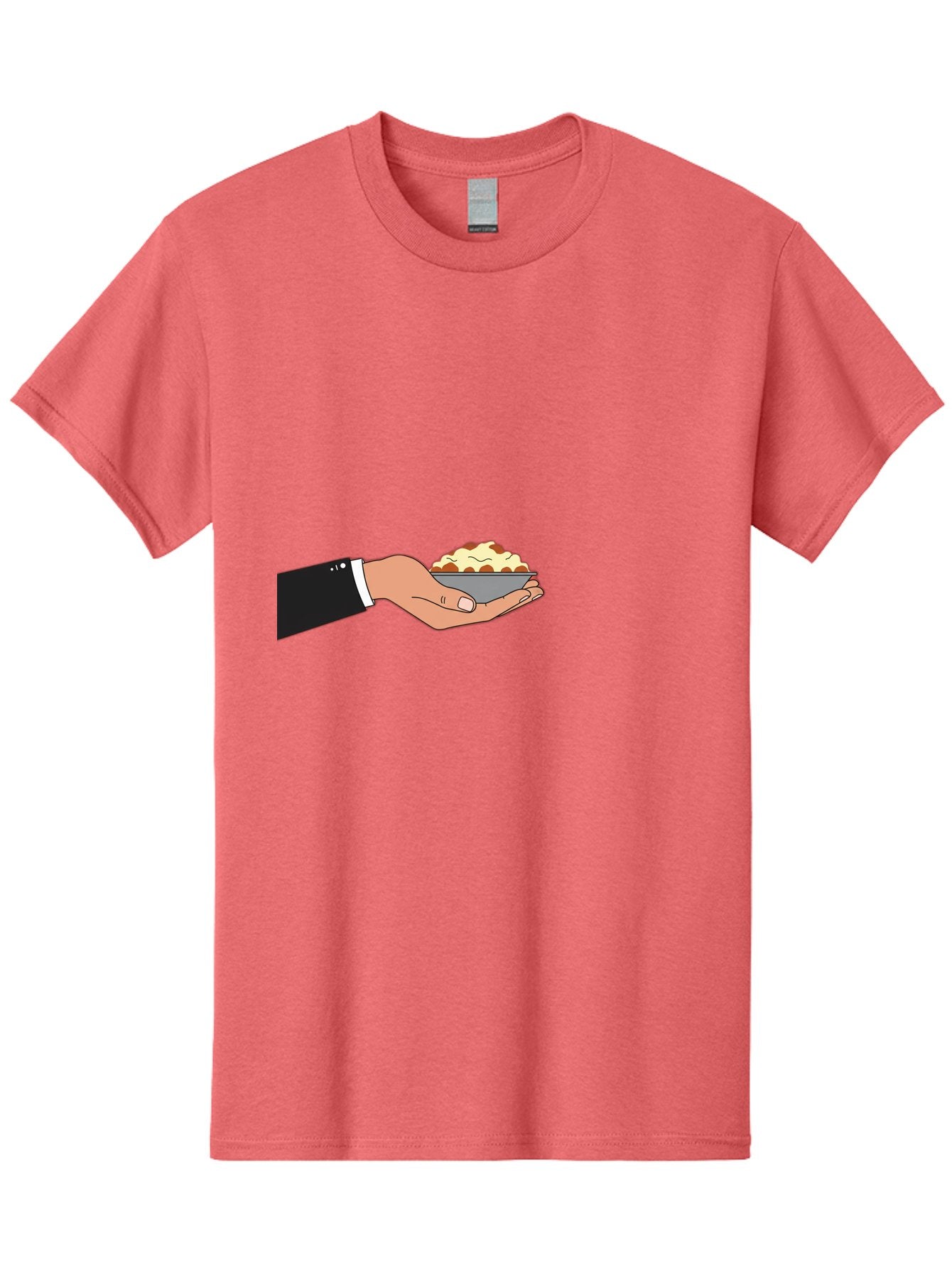 Hand-Holding-Bowl Men'S Graphic Tee, 100% Cotton, Comfortable Casual Summer Wear, Machine Washable, Hand Holding Bowl, Cartoon Style, Food Presentation, Serving Dish, Culinary Illustration, Serving Staff, Dinner Service, Food Art, Bac020 12
