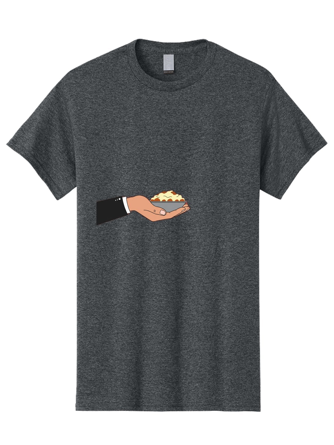 Hand-Holding-Bowl Men'S Graphic Tee, 100% Cotton, Comfortable Casual Summer Wear, Machine Washable, Hand Holding Bowl, Cartoon Style, Food Presentation, Serving Dish, Culinary Illustration, Serving Staff, Dinner Service, Food Art, Bac020 11