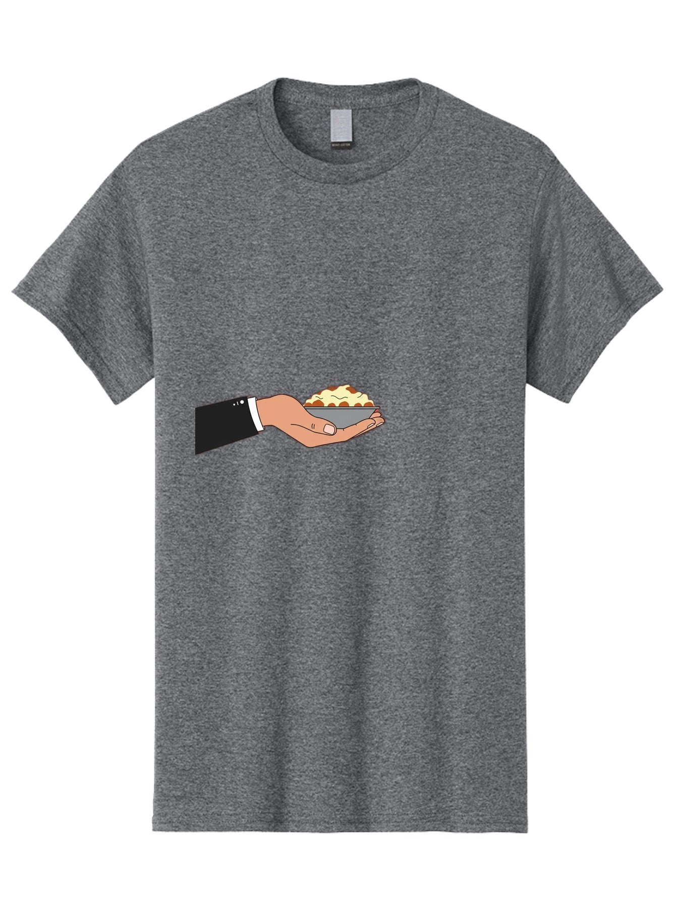 Hand-Holding-Bowl Men'S Graphic Tee, 100% Cotton, Comfortable Casual Summer Wear, Machine Washable, Hand Holding Bowl, Cartoon Style, Food Presentation, Serving Dish, Culinary Illustration, Serving Staff, Dinner Service, Food Art, Bac020 13