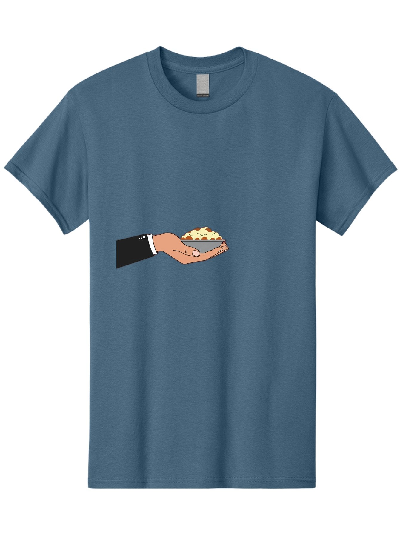 Hand-Holding-Bowl Men'S Graphic Tee, 100% Cotton, Comfortable Casual Summer Wear, Machine Washable, Hand Holding Bowl, Cartoon Style, Food Presentation, Serving Dish, Culinary Illustration, Serving Staff, Dinner Service, Food Art, Bac020 5