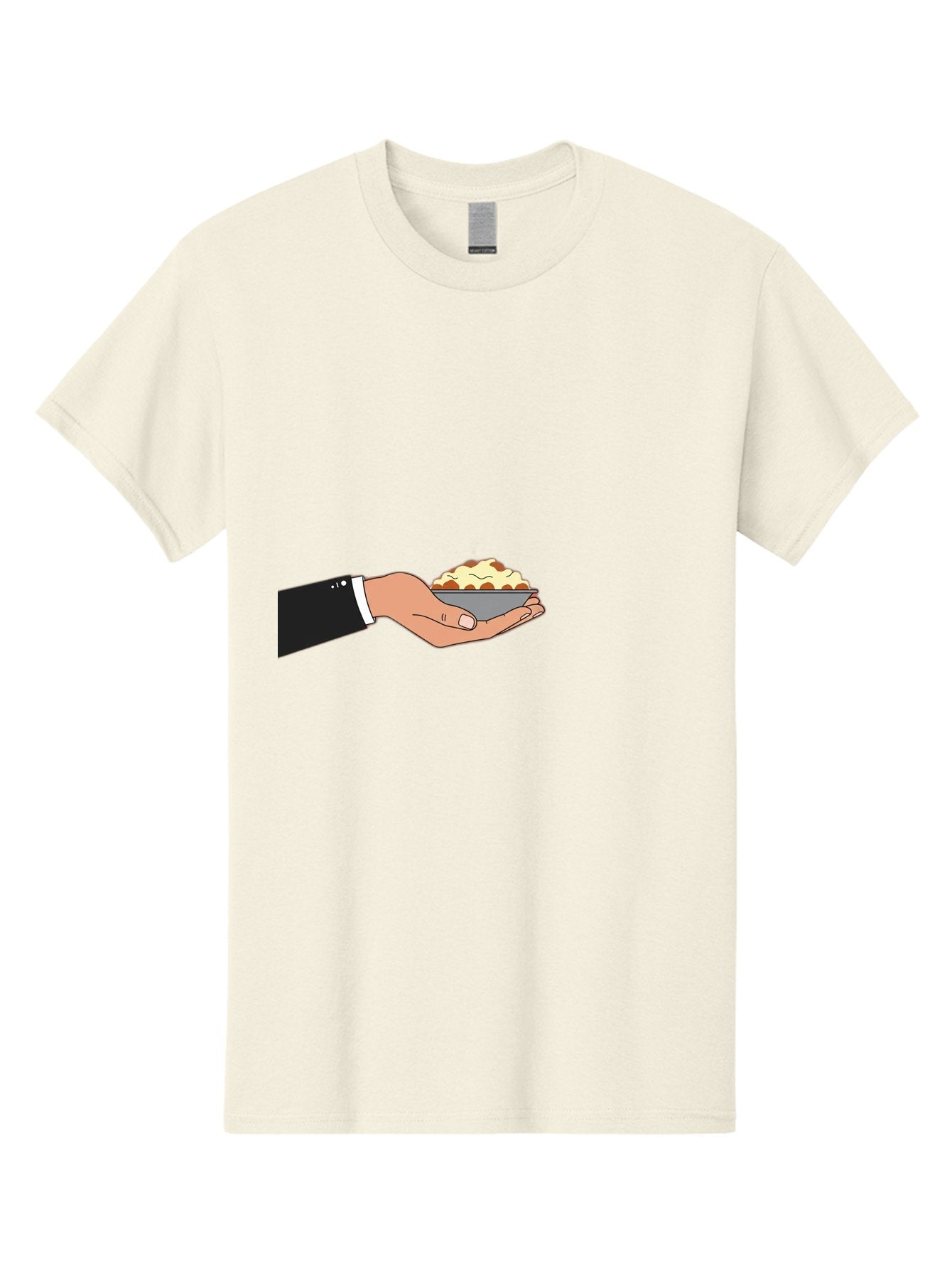 Hand-Holding-Bowl Men'S Graphic Tee, 100% Cotton, Comfortable Casual Summer Wear, Machine Washable, Hand Holding Bowl, Cartoon Style, Food Presentation, Serving Dish, Culinary Illustration, Serving Staff, Dinner Service, Food Art, Bac020 7