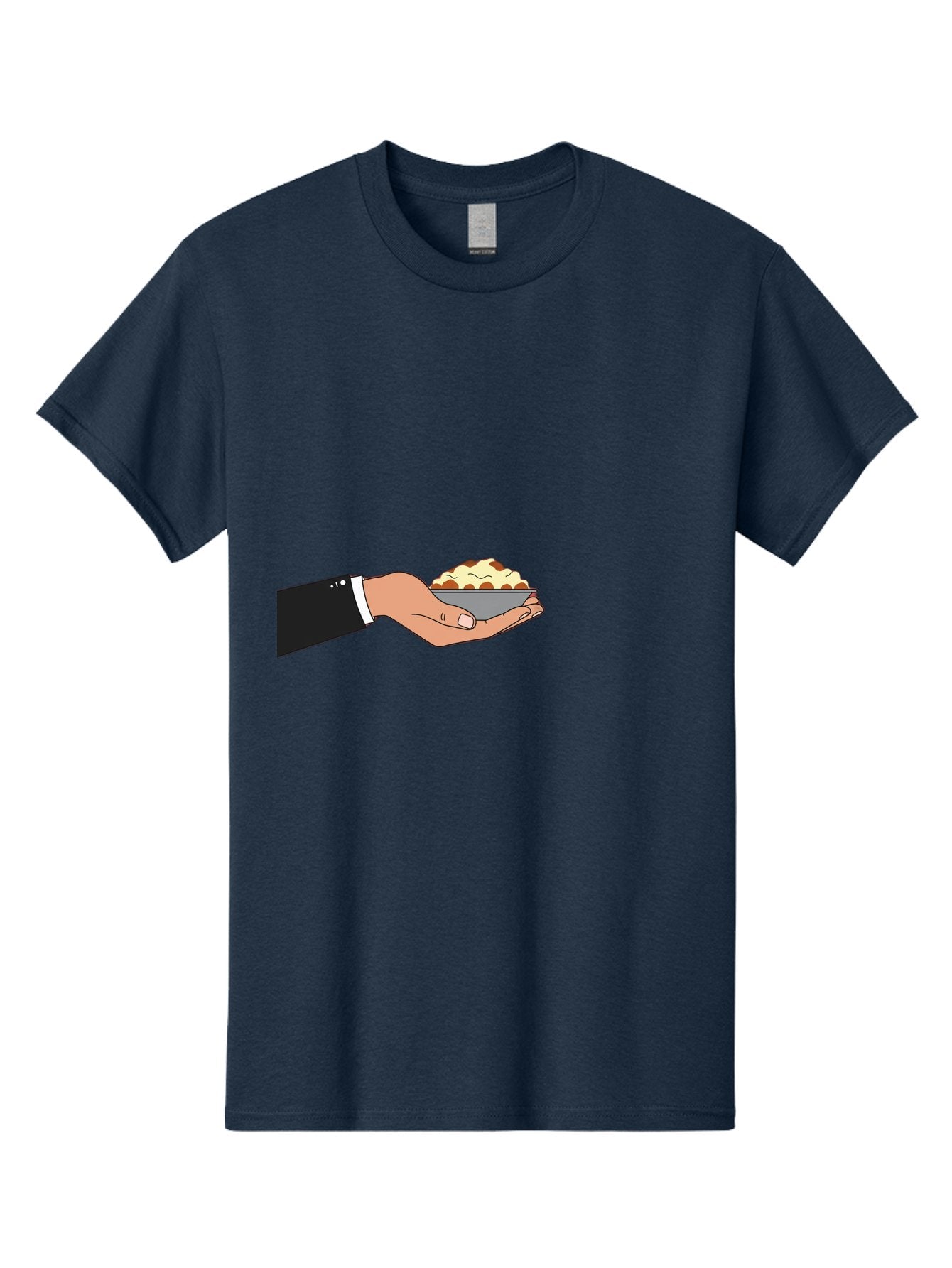 Hand-Holding-Bowl Men'S Graphic Tee, 100% Cotton, Comfortable Casual Summer Wear, Machine Washable, Hand Holding Bowl, Cartoon Style, Food Presentation, Serving Dish, Culinary Illustration, Serving Staff, Dinner Service, Food Art, Bac020 14