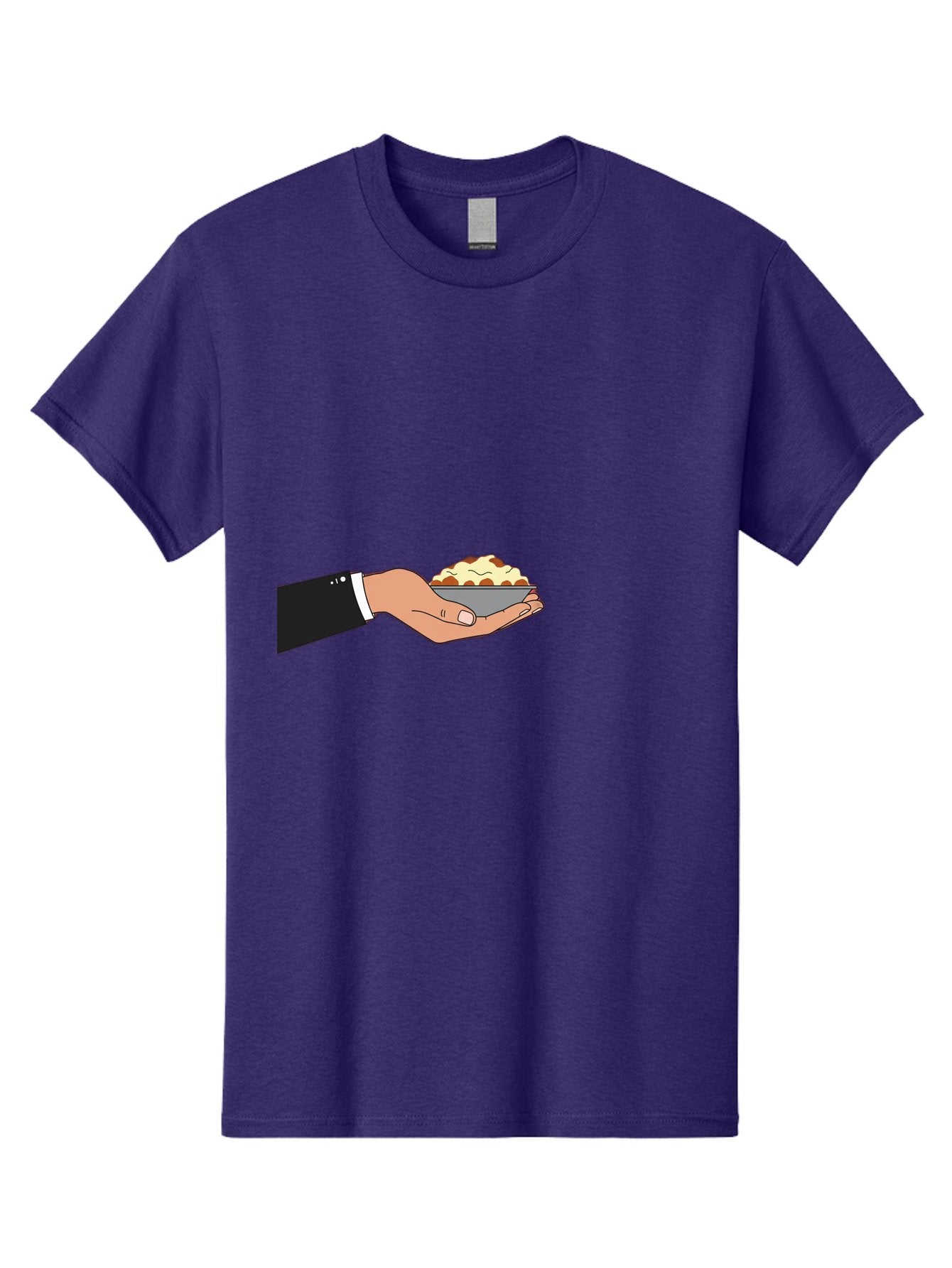 Hand-Holding-Bowl Men'S Graphic Tee, 100% Cotton, Comfortable Casual Summer Wear, Machine Washable, Hand Holding Bowl, Cartoon Style, Food Presentation, Serving Dish, Culinary Illustration, Serving Staff, Dinner Service, Food Art, Bac020 4
