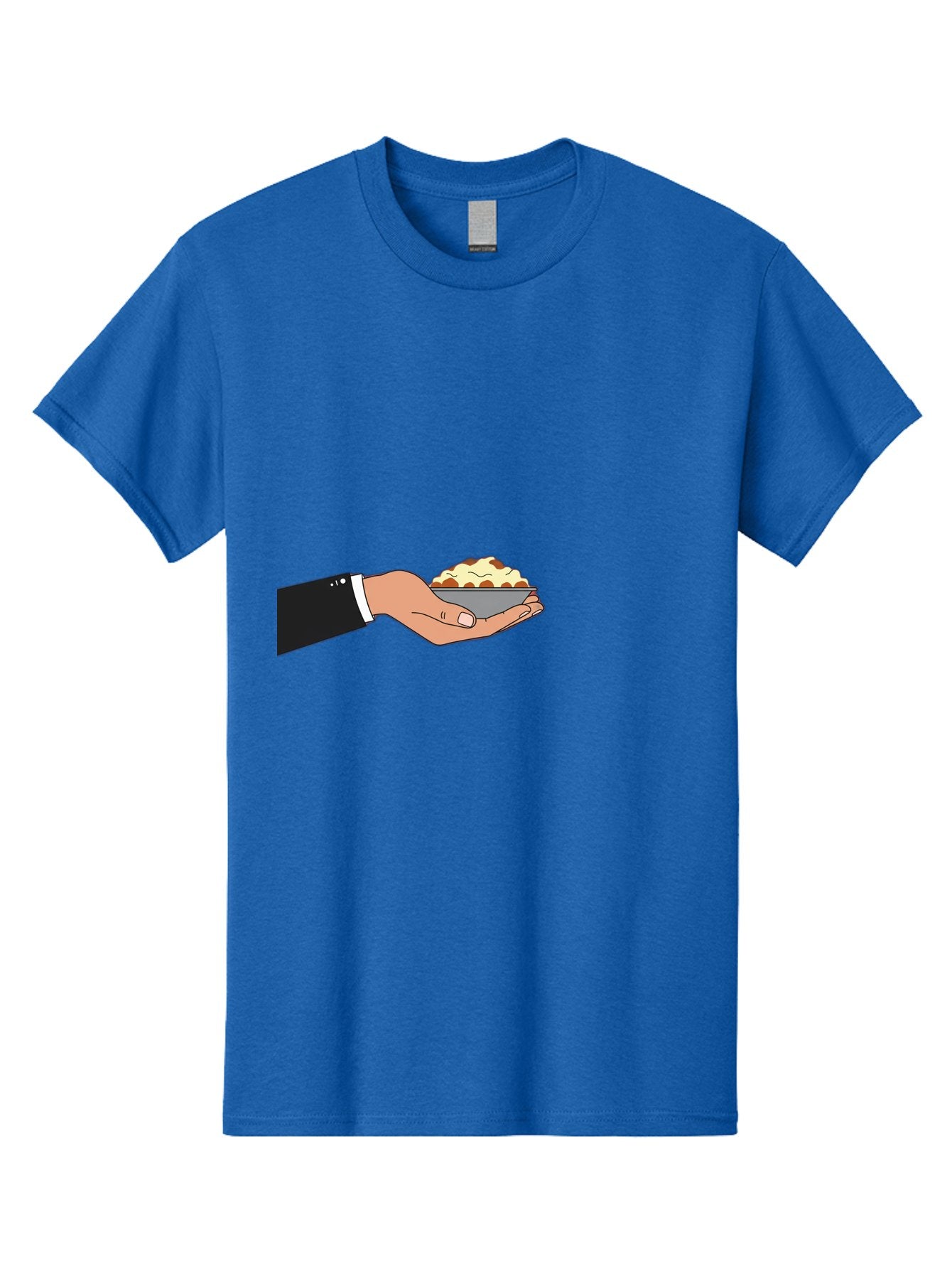 Hand-Holding-Bowl Men'S Graphic Tee, 100% Cotton, Comfortable Casual Summer Wear, Machine Washable, Hand Holding Bowl, Cartoon Style, Food Presentation, Serving Dish, Culinary Illustration, Serving Staff, Dinner Service, Food Art, Bac020 8
