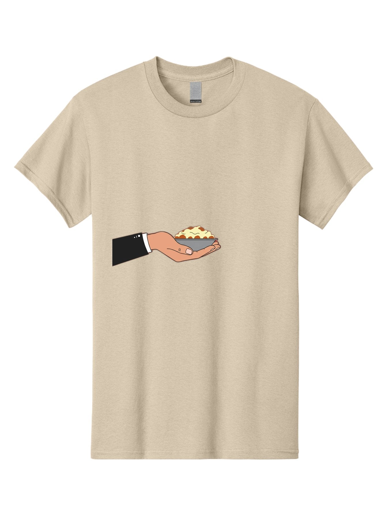 Hand-Holding-Bowl Men'S Graphic Tee, 100% Cotton, Comfortable Casual Summer Wear, Machine Washable, Hand Holding Bowl, Cartoon Style, Food Presentation, Serving Dish, Culinary Illustration, Serving Staff, Dinner Service, Food Art, Bac020 3