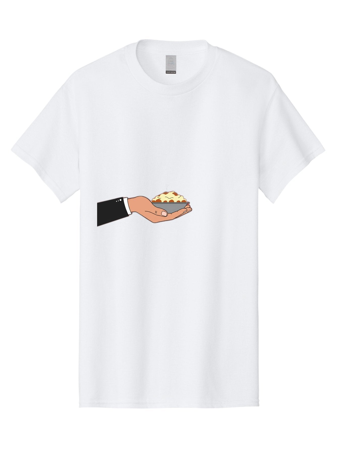 Hand-Holding-Bowl Men'S Graphic Tee, 100% Cotton, Comfortable Casual Summer Wear, Machine Washable, Hand Holding Bowl, Cartoon Style, Food Presentation, Serving Dish, Culinary Illustration, Serving Staff, Dinner Service, Food Art, Bac020 6