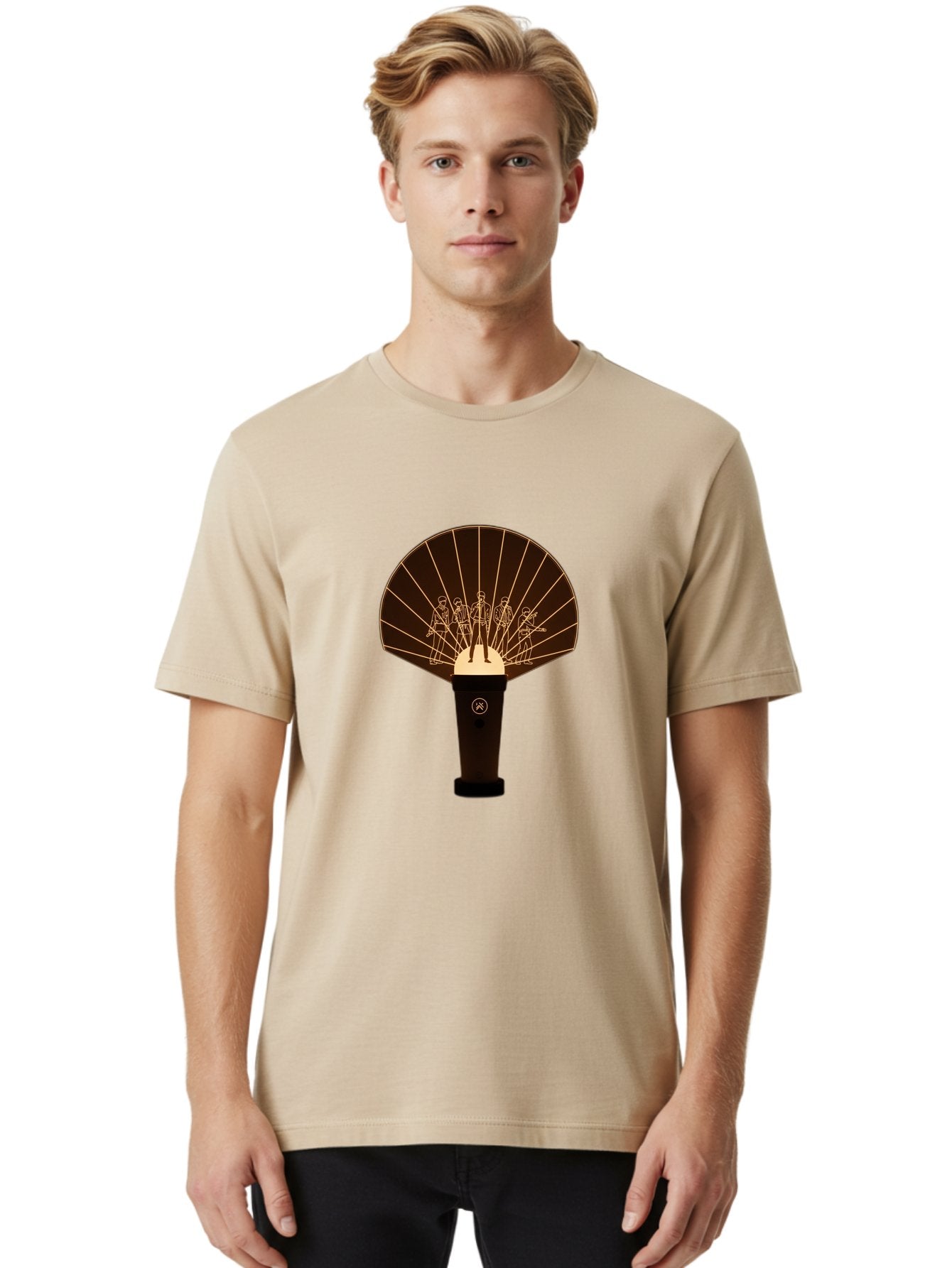Handheld-Fan Men'S Graphic Tee, 100% Cotton, Comfortable Casual Summer Wear, Machine Washable, Handheld Fan, Elegant Design, Traditional Accessory, Cultural Heritage, Decorative Patterns, Minimalist Art, Simple Luxury, Gold Accents, Bac021 20