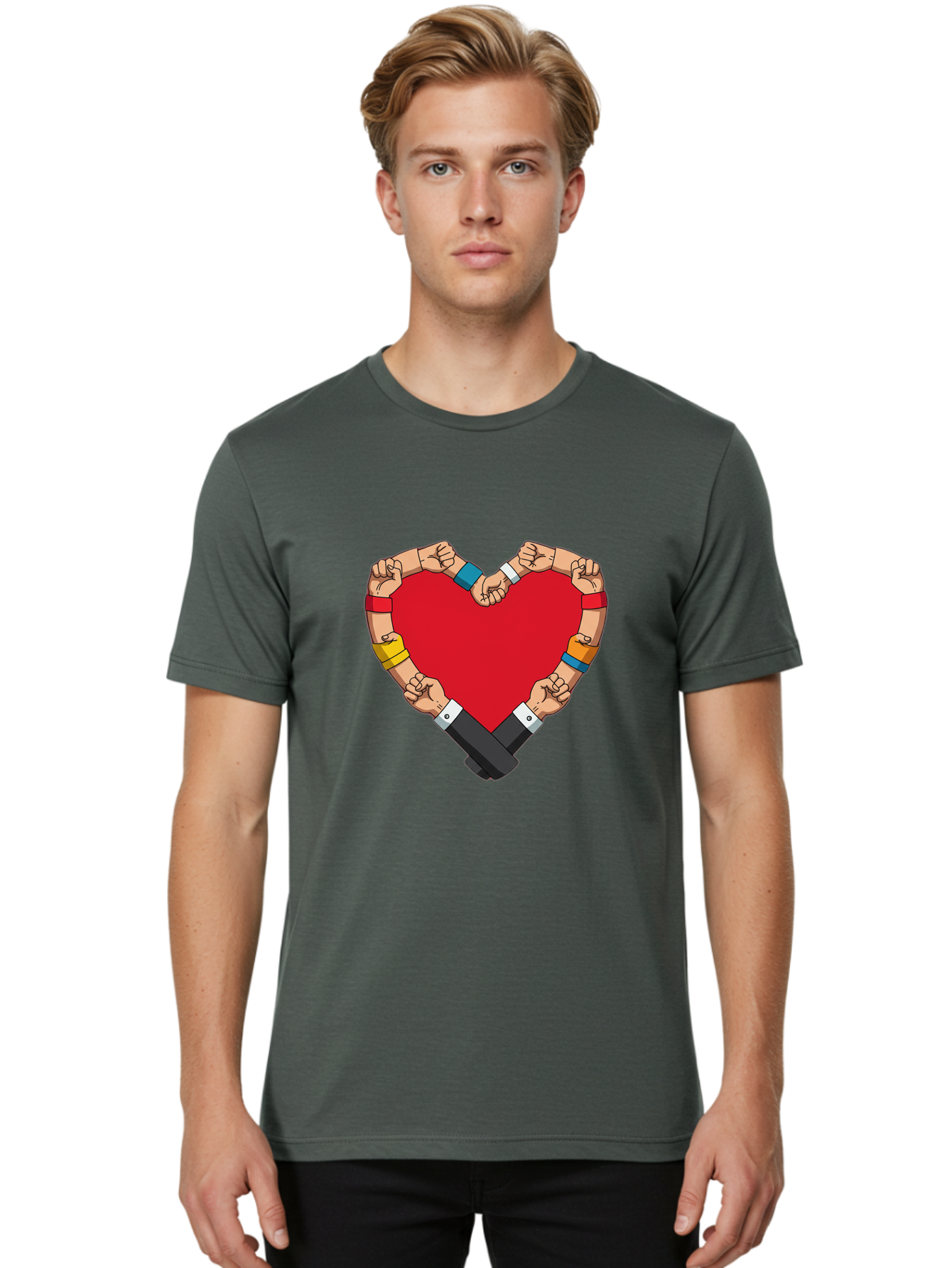 Hands-Forming-Heart-1 Men'S Graphic Tee, 100% Cotton, Comfortable Casual Summer Wear, Machine Washable, Hands Holding Heart, Unity, Solidarity, Social Justice, Human Rights, Love, Community, Togetherness, Diversity, Activism, Empowerment Bac022 21