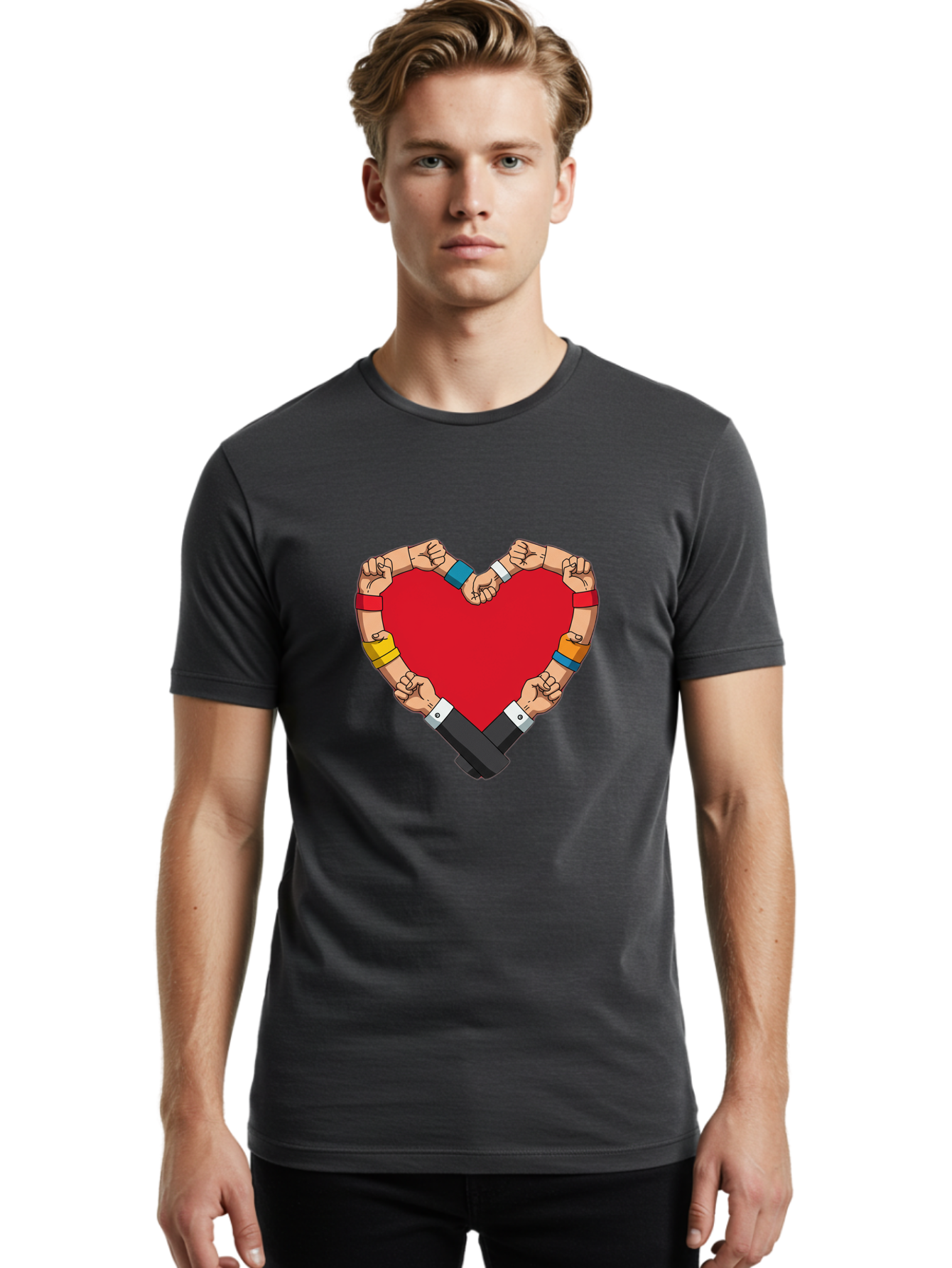 Hands-Forming-Heart-1 Men'S Graphic Tee, 100% Cotton, Comfortable Casual Summer Wear, Machine Washable, Hands Holding Heart, Unity, Solidarity, Social Justice, Human Rights, Love, Community, Togetherness, Diversity, Activism, Empowerment Bac022 26