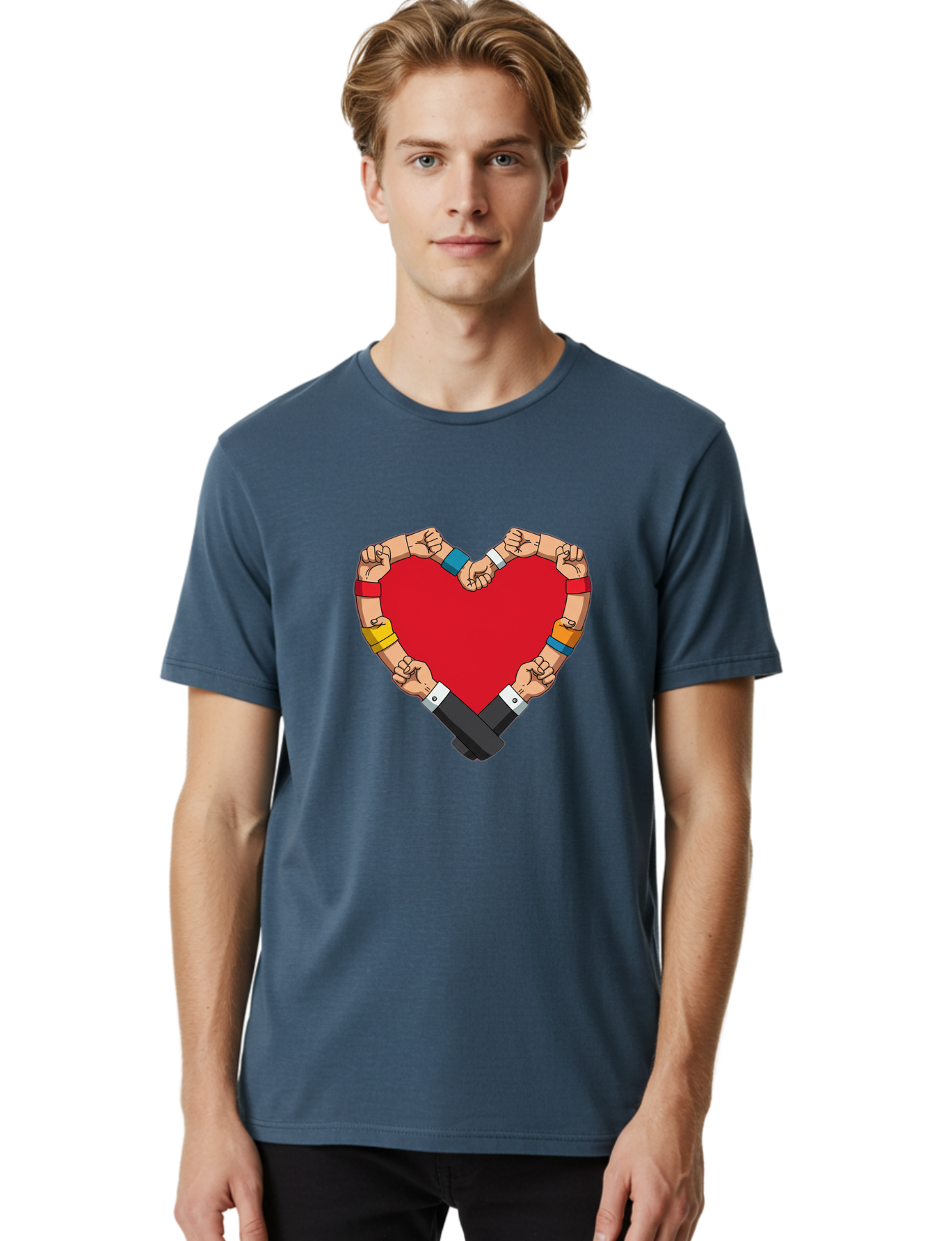 Hands-Forming-Heart-1 Men'S Graphic Tee, 100% Cotton, Comfortable Casual Summer Wear, Machine Washable, Hands Holding Heart, Unity, Solidarity, Social Justice, Human Rights, Love, Community, Togetherness, Diversity, Activism, Empowerment Bac022 27