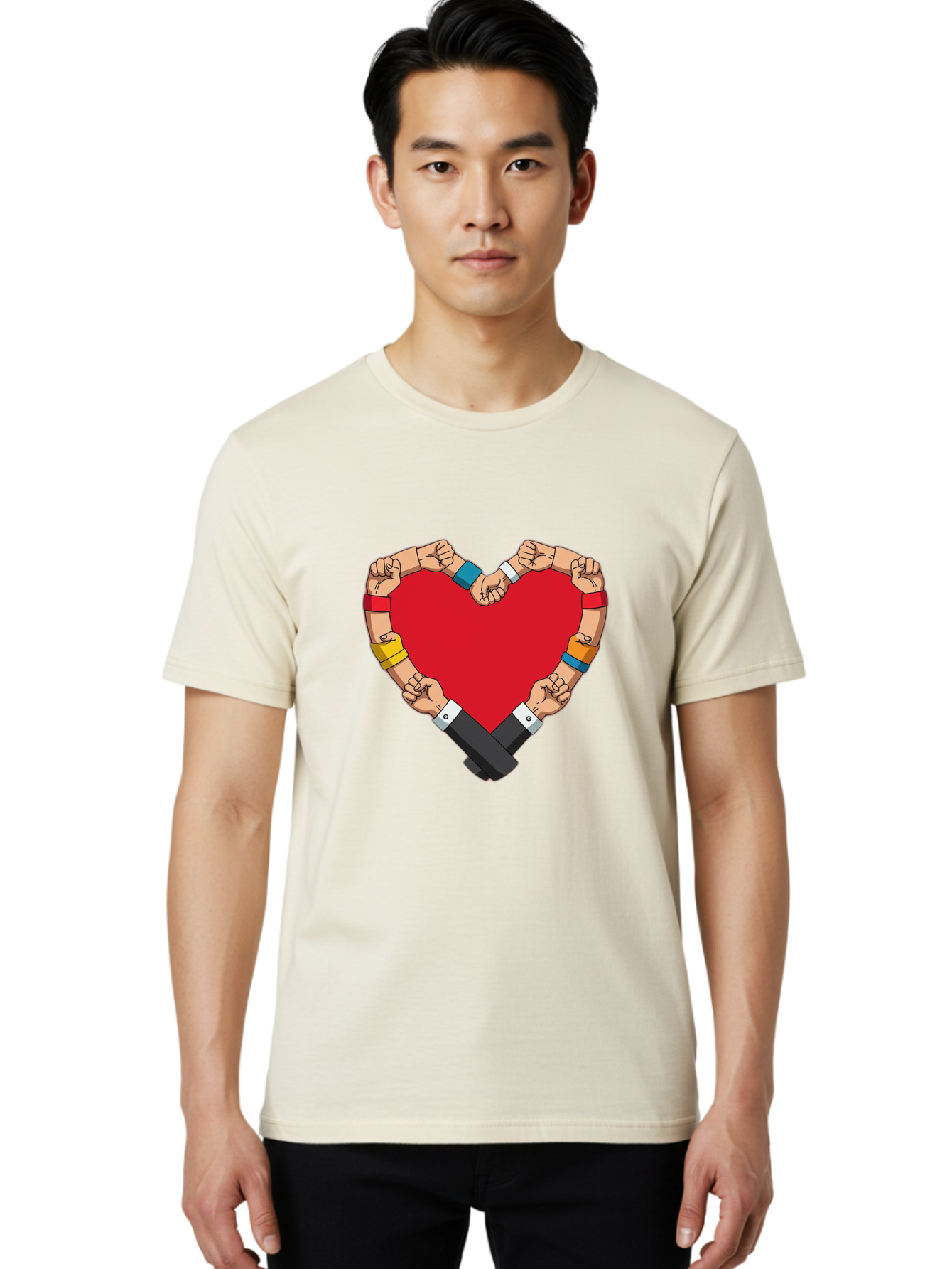 Hands-Forming-Heart-1 Men'S Graphic Tee, 100% Cotton, Comfortable Casual Summer Wear, Machine Washable, Hands Holding Heart, Unity, Solidarity, Social Justice, Human Rights, Love, Community, Togetherness, Diversity, Activism, Empowerment Bac022 20