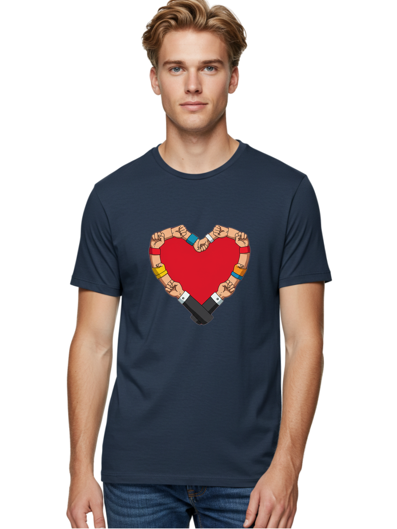 Hands-Forming-Heart-1 Men'S Graphic Tee, 100% Cotton, Comfortable Casual Summer Wear, Machine Washable, Hands Holding Heart, Unity, Solidarity, Social Justice, Human Rights, Love, Community, Togetherness, Diversity, Activism, Empowerment Bac022 19