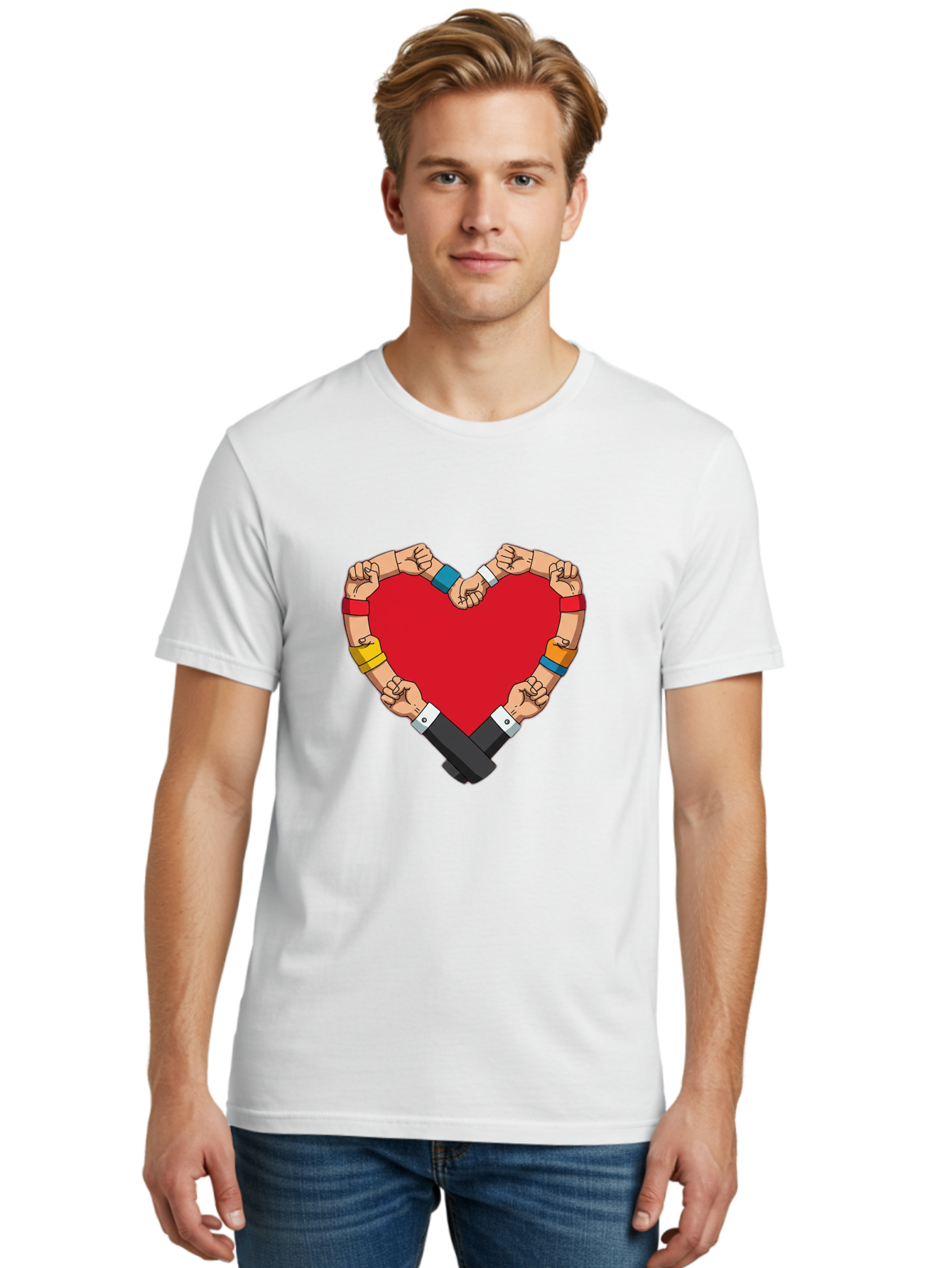 Hands-Forming-Heart-1 Men'S Graphic Tee, 100% Cotton, Comfortable Casual Summer Wear, Machine Washable, Hands Holding Heart, Unity, Solidarity, Social Justice, Human Rights, Love, Community, Togetherness, Diversity, Activism, Empowerment Bac022 24