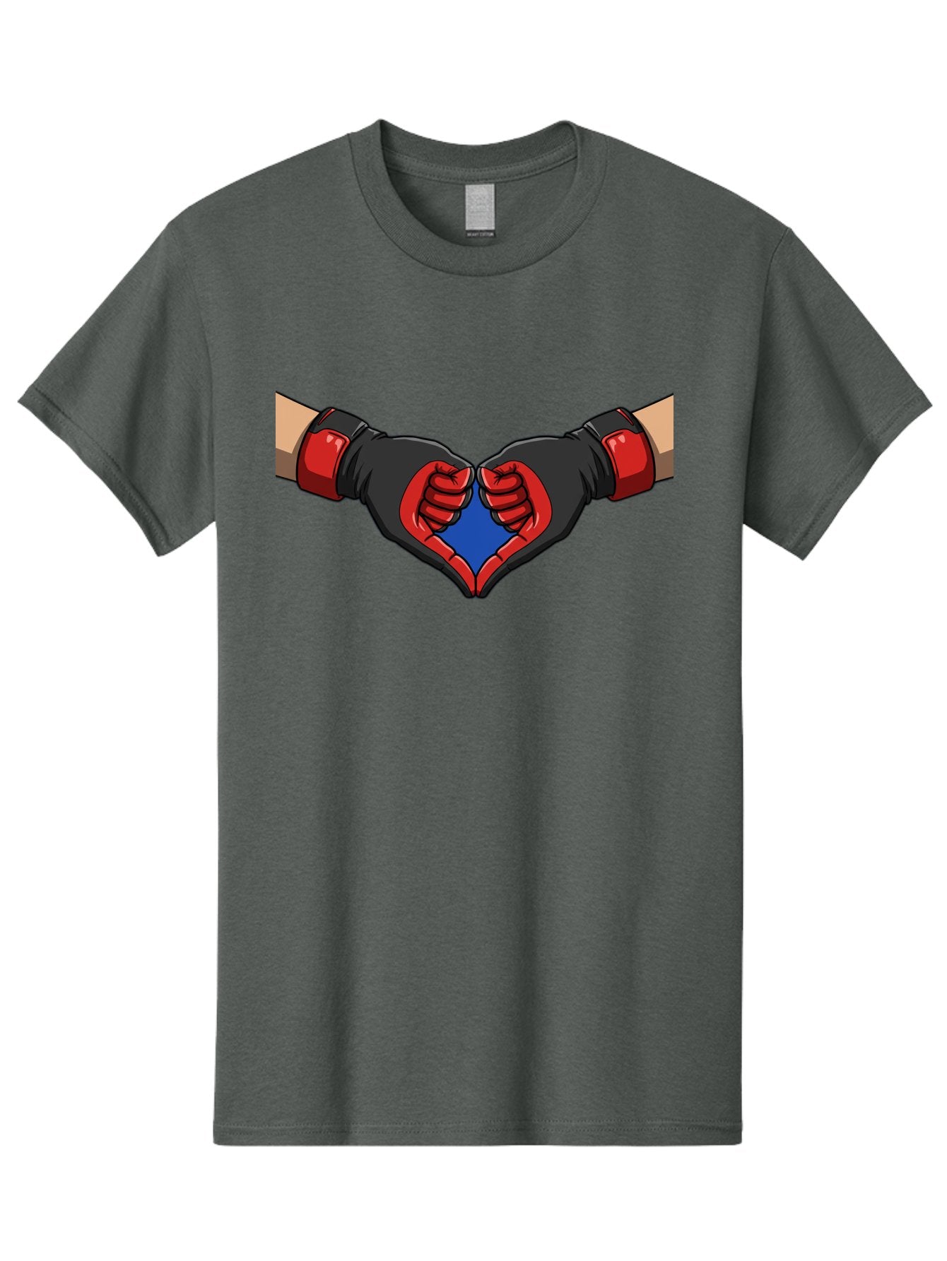 Hands-Forming-Heart-2 Men'S Graphic Tee, 100% Cotton, Comfortable Casual Summer Wear, Machine Washable, Hands Forming A Heart Shape, Black And Red Boxing Gloves, Blue Heart Center, Cartoon Illustration, Hand Gesture, Symbolic Heart Shape, Bac023 12