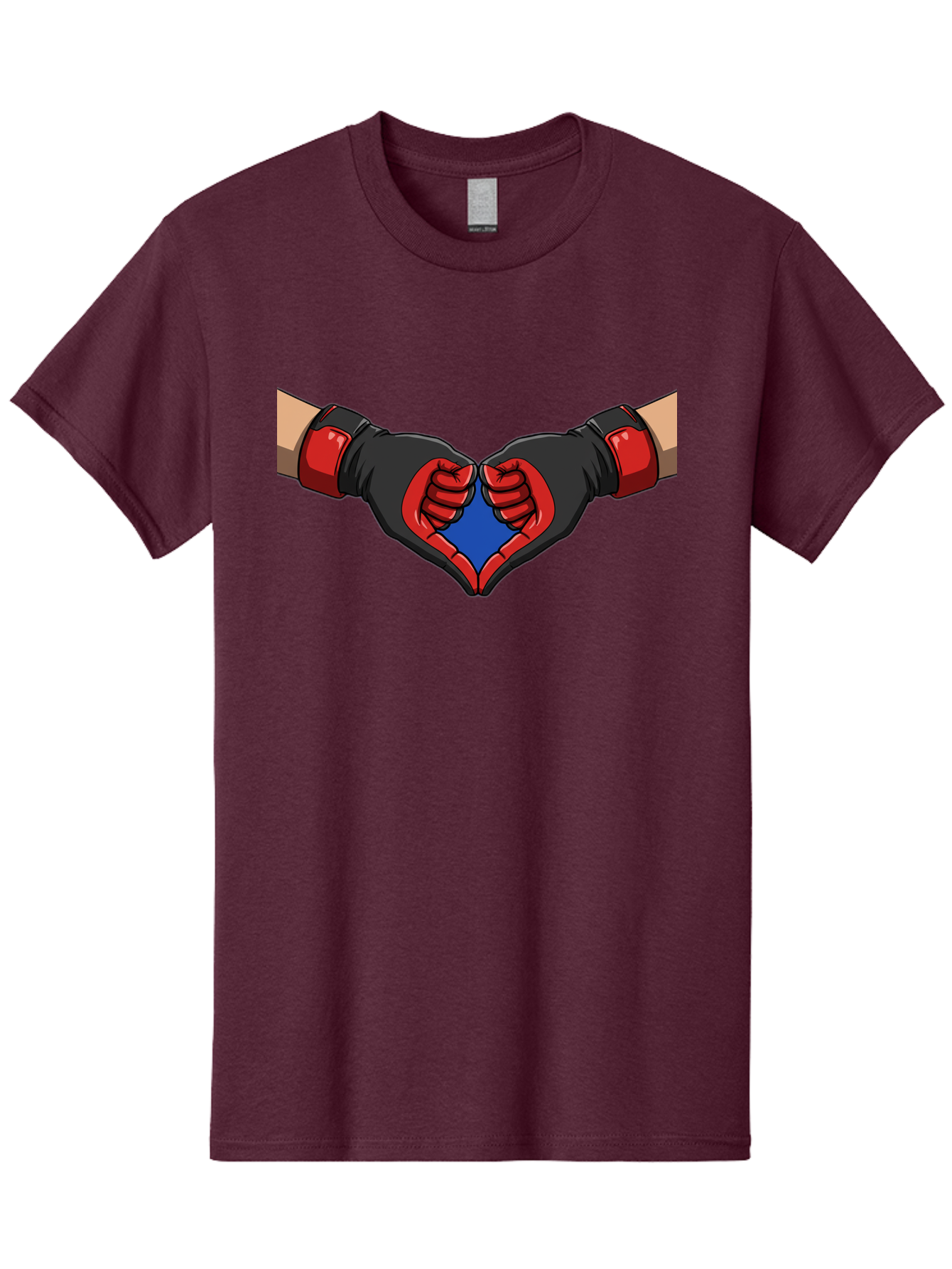 Hands-Forming-Heart-2 Men'S Graphic Tee, 100% Cotton, Comfortable Casual Summer Wear, Machine Washable, Hands Forming A Heart Shape, Black And Red Boxing Gloves, Blue Heart Center, Cartoon Illustration, Hand Gesture, Symbolic Heart Shape, Bac023 13
