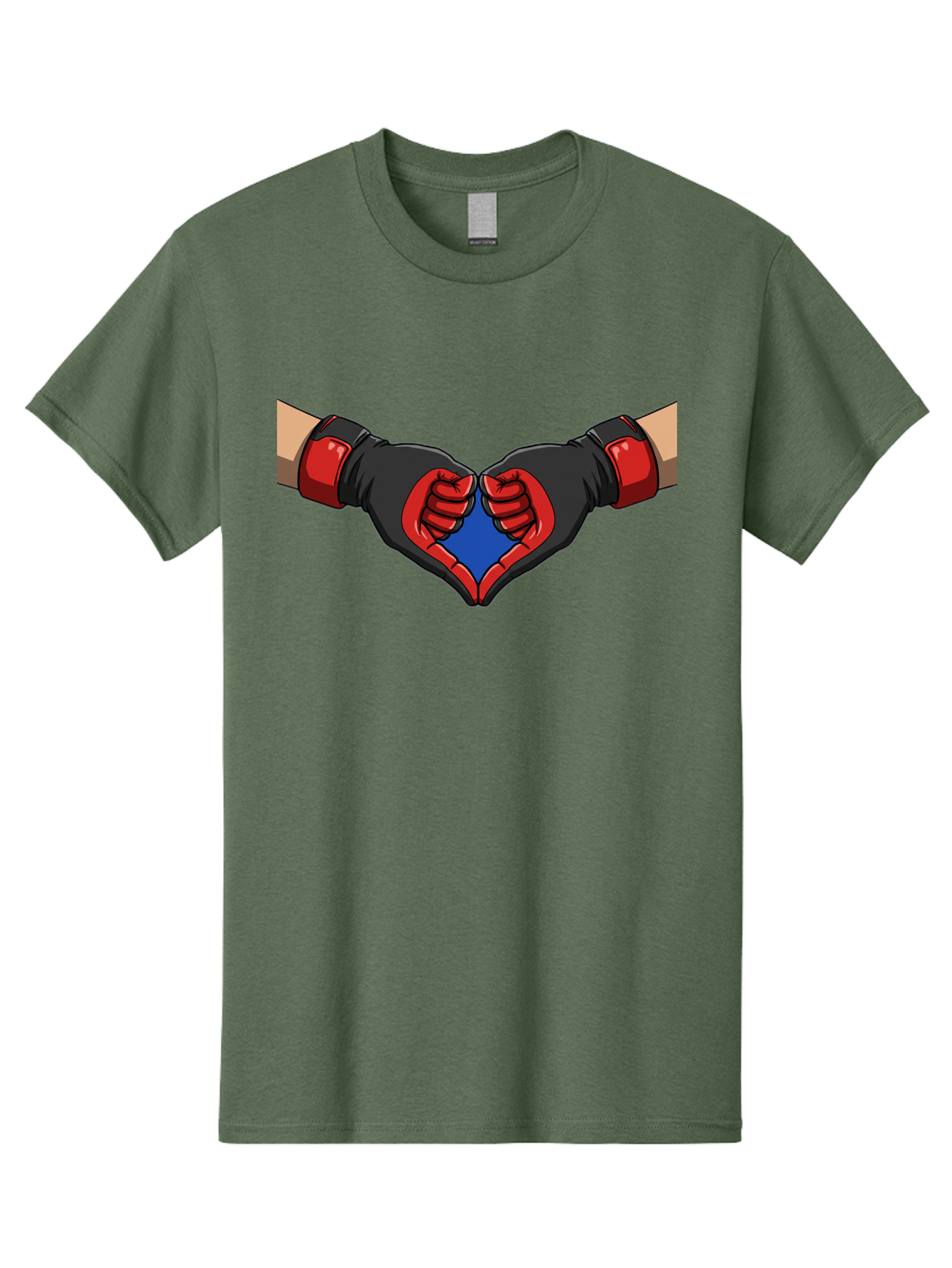 Hands-Forming-Heart-2 Men'S Graphic Tee, 100% Cotton, Comfortable Casual Summer Wear, Machine Washable, Hands Forming A Heart Shape, Black And Red Boxing Gloves, Blue Heart Center, Cartoon Illustration, Hand Gesture, Symbolic Heart Shape, Bac023 4