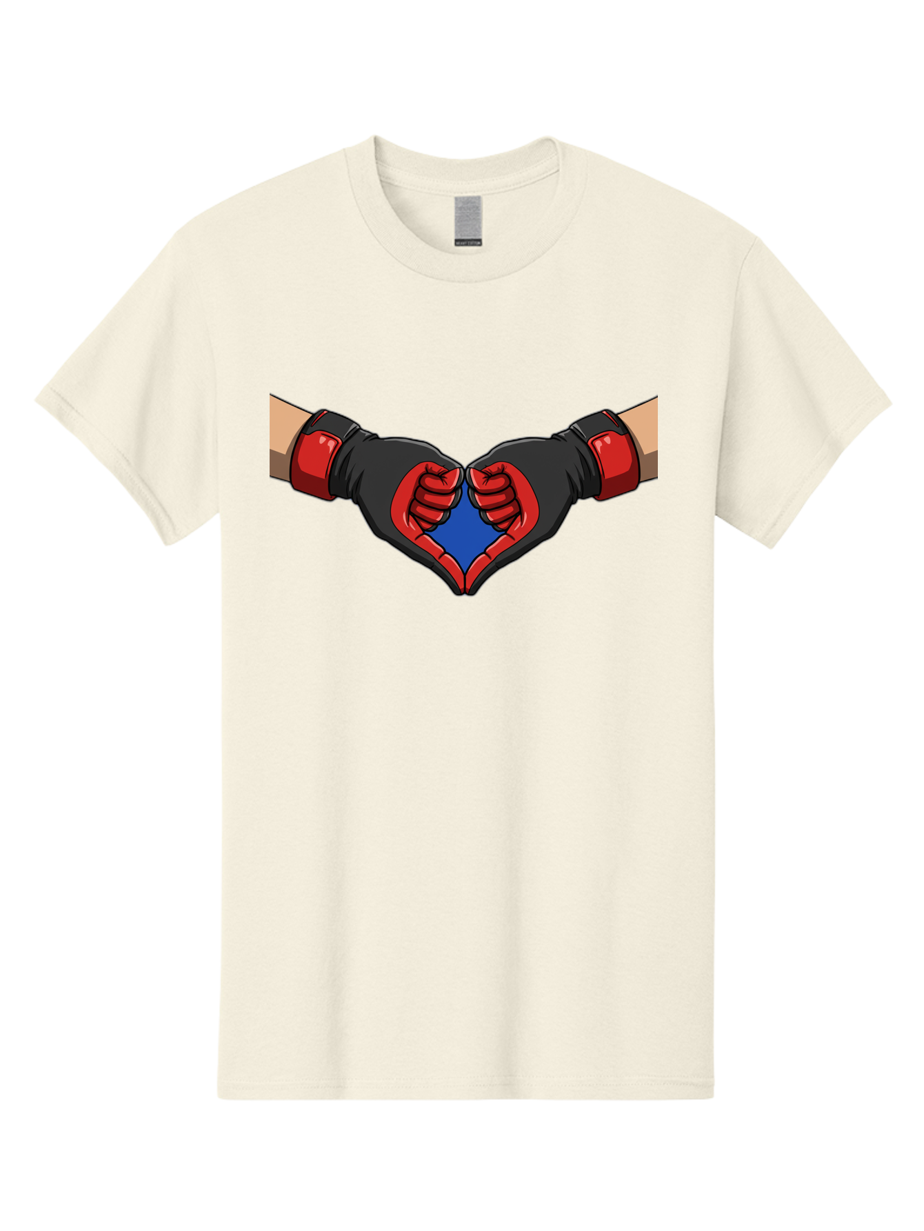 Hands-Forming-Heart-2 Men'S Graphic Tee, 100% Cotton, Comfortable Casual Summer Wear, Machine Washable, Hands Forming A Heart Shape, Black And Red Boxing Gloves, Blue Heart Center, Cartoon Illustration, Hand Gesture, Symbolic Heart Shape, Bac023 5