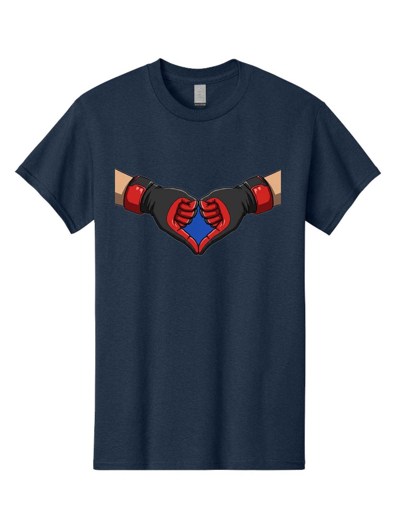 Hands-Forming-Heart-2 Men'S Graphic Tee, 100% Cotton, Comfortable Casual Summer Wear, Machine Washable, Hands Forming A Heart Shape, Black And Red Boxing Gloves, Blue Heart Center, Cartoon Illustration, Hand Gesture, Symbolic Heart Shape, Bac023 12
