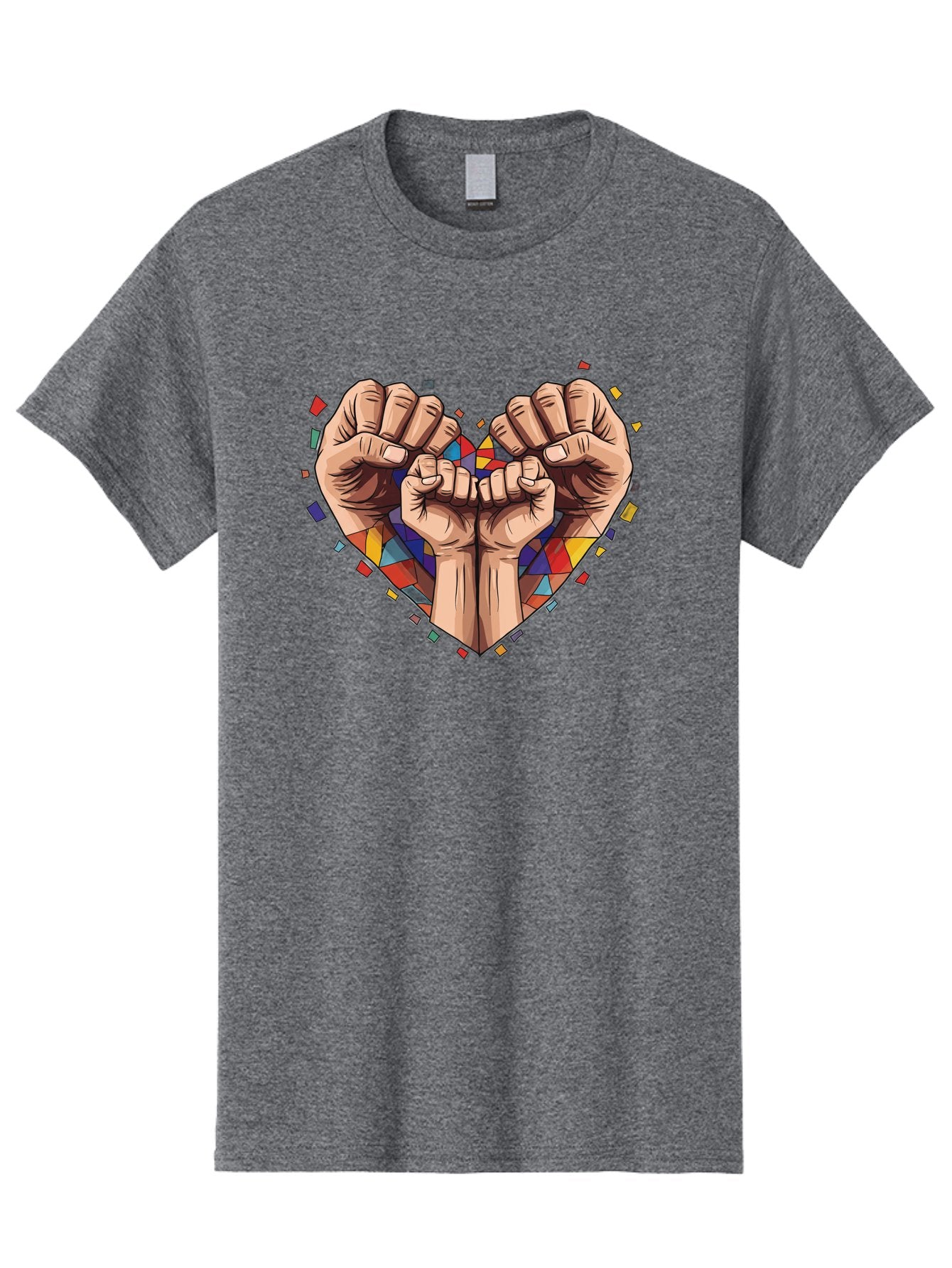 Hands-Forming-Heart-4 Men'S Graphic Tee, 100% Cotton, Comfortable Casual Summer Wear, Machine Washable, Hands Forming Heart Shape, Mosaic Heart, Multi-Colored Tiles, Vibrant Colors, Unity Symbol, Togetherness, Love, Solidarity, Empowerment Bac025 6