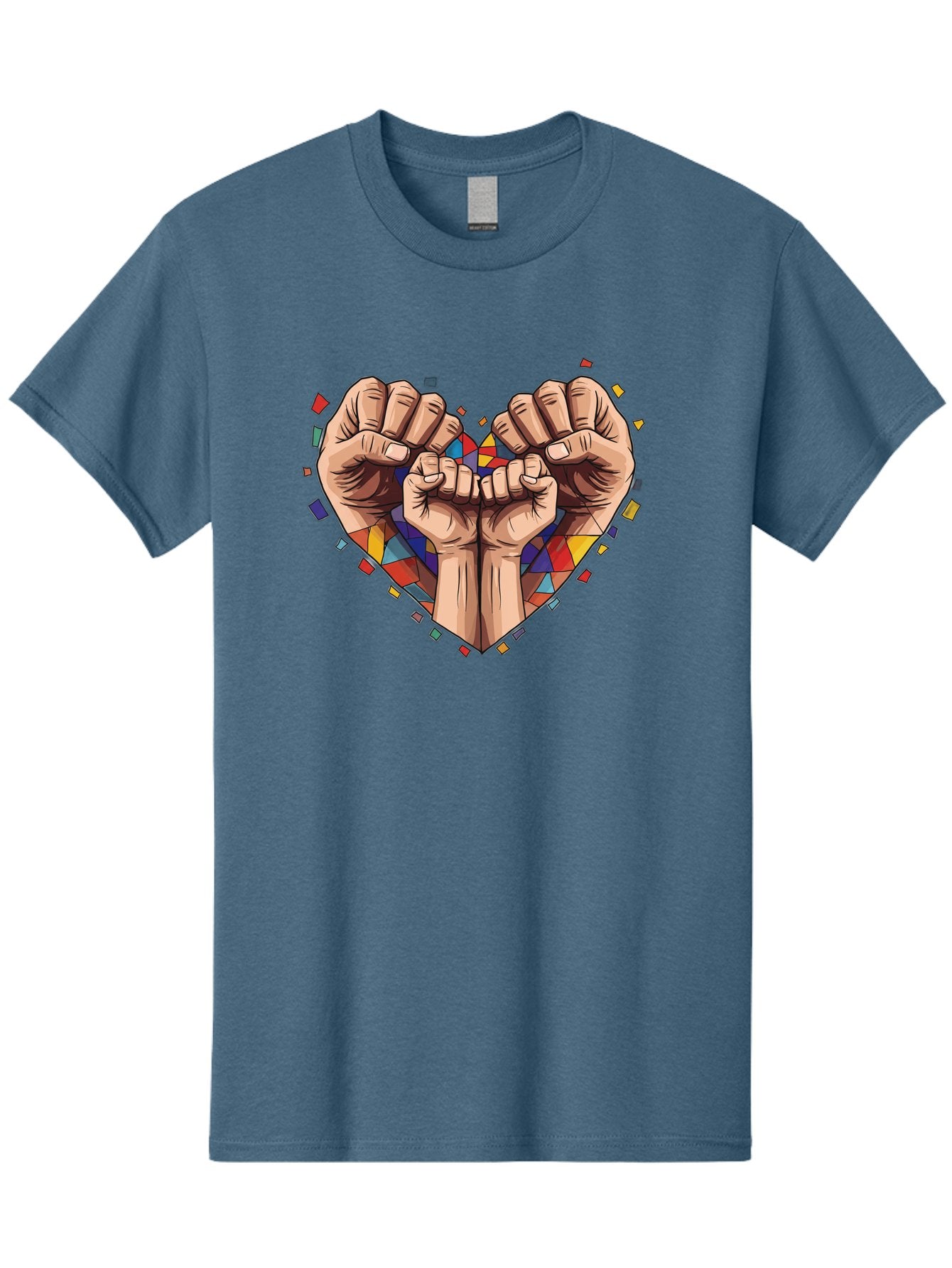 Hands-Forming-Heart-4 Men'S Graphic Tee, 100% Cotton, Comfortable Casual Summer Wear, Machine Washable, Hands Forming Heart Shape, Mosaic Heart, Multi-Colored Tiles, Vibrant Colors, Unity Symbol, Togetherness, Love, Solidarity, Empowerment Bac025 11