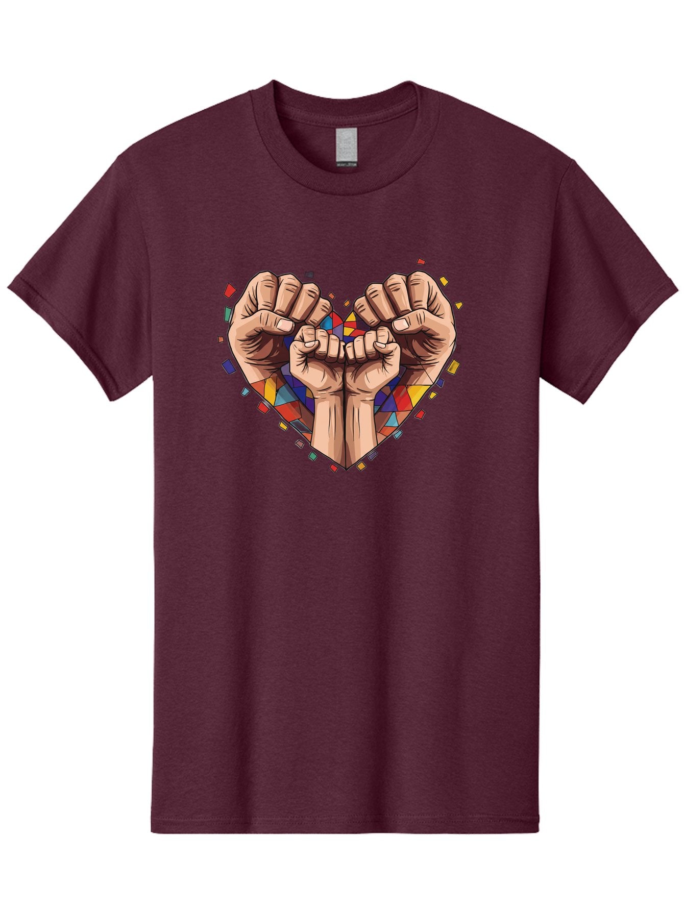 Hands-Forming-Heart-4 Men'S Graphic Tee, 100% Cotton, Comfortable Casual Summer Wear, Machine Washable, Hands Forming Heart Shape, Mosaic Heart, Multi-Colored Tiles, Vibrant Colors, Unity Symbol, Togetherness, Love, Solidarity, Empowerment Bac025