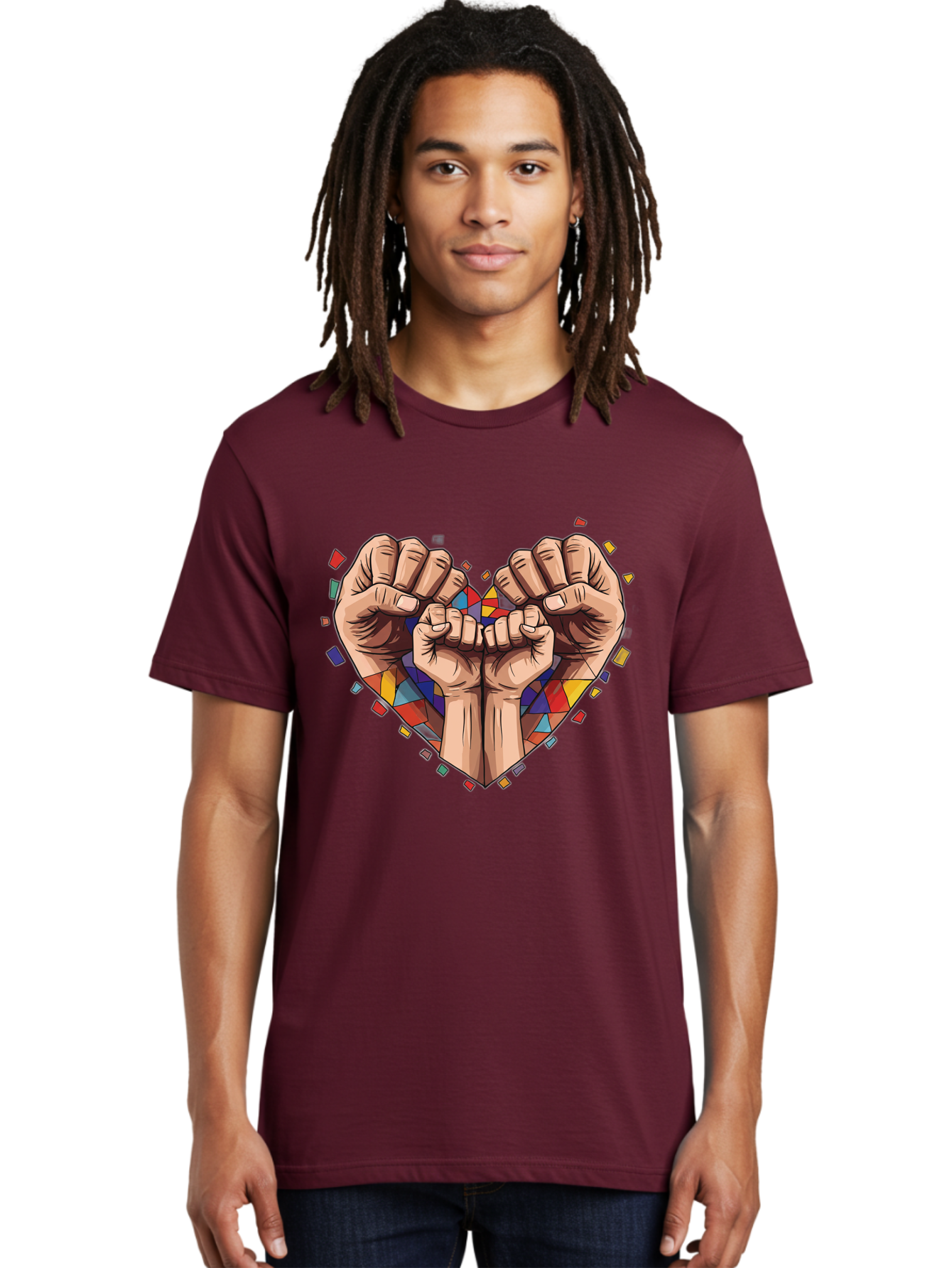 Hands-Forming-Heart-4 Men'S Graphic Tee, 100% Cotton, Comfortable Casual Summer Wear, Machine Washable, Hands Forming Heart Shape, Mosaic Heart, Multi-Colored Tiles, Vibrant Colors, Unity Symbol, Togetherness, Love, Solidarity, Empowerment Bac025 26