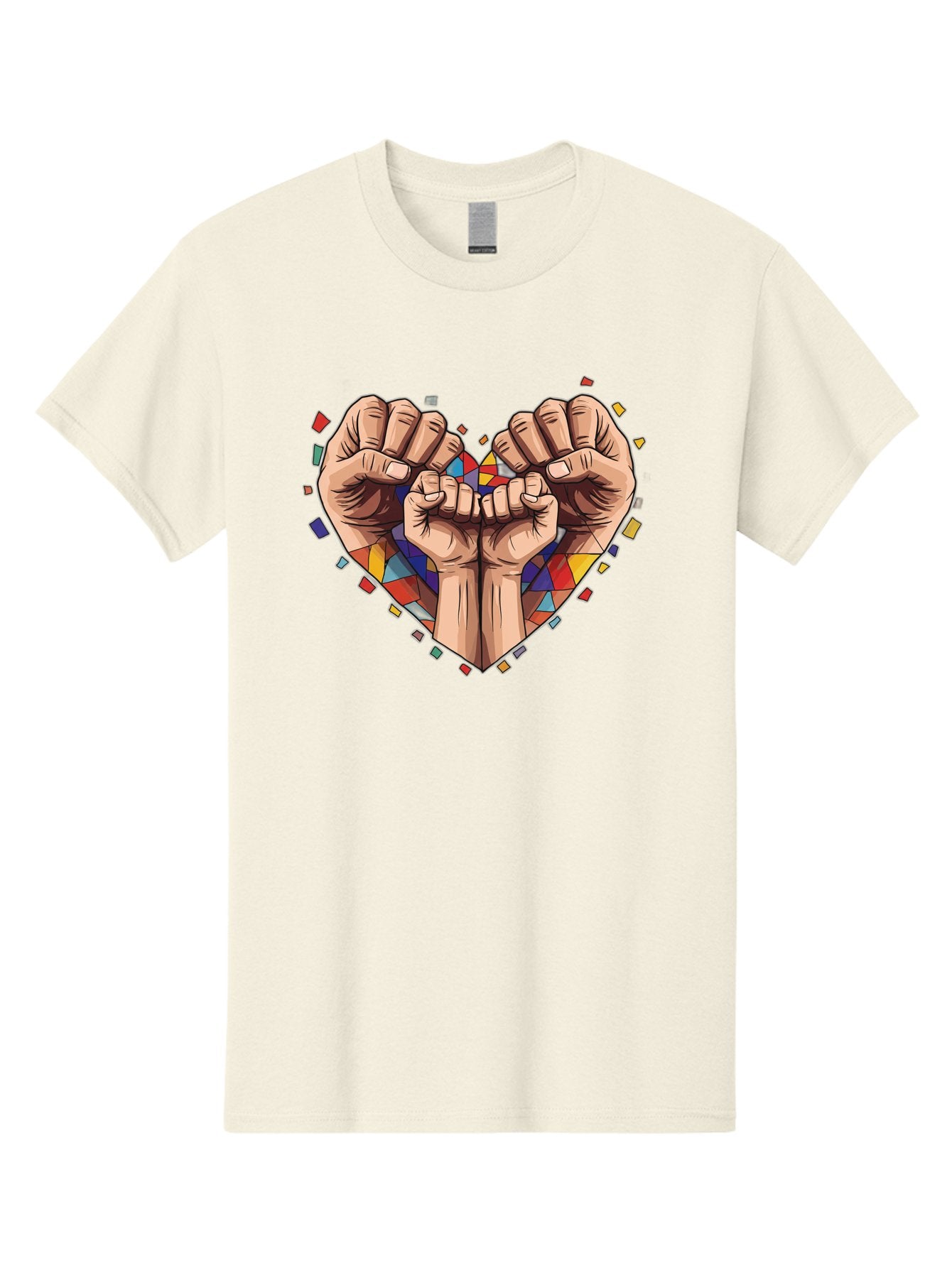 Hands-Forming-Heart-4 Men'S Graphic Tee, 100% Cotton, Comfortable Casual Summer Wear, Machine Washable, Hands Forming Heart Shape, Mosaic Heart, Multi-Colored Tiles, Vibrant Colors, Unity Symbol, Togetherness, Love, Solidarity, Empowerment Bac025