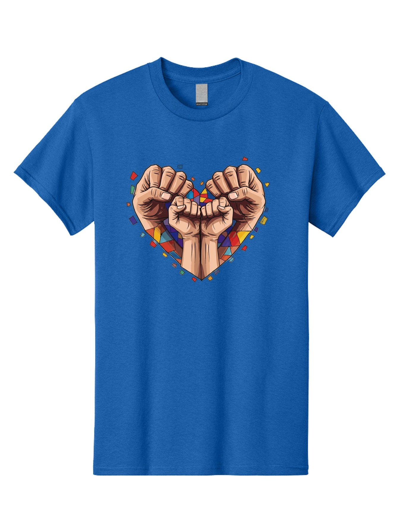 Hands-Forming-Heart-4 Men'S Graphic Tee, 100% Cotton, Comfortable Casual Summer Wear, Machine Washable, Hands Forming Heart Shape, Mosaic Heart, Multi-Colored Tiles, Vibrant Colors, Unity Symbol, Togetherness, Love, Solidarity, Empowerment Bac025 9