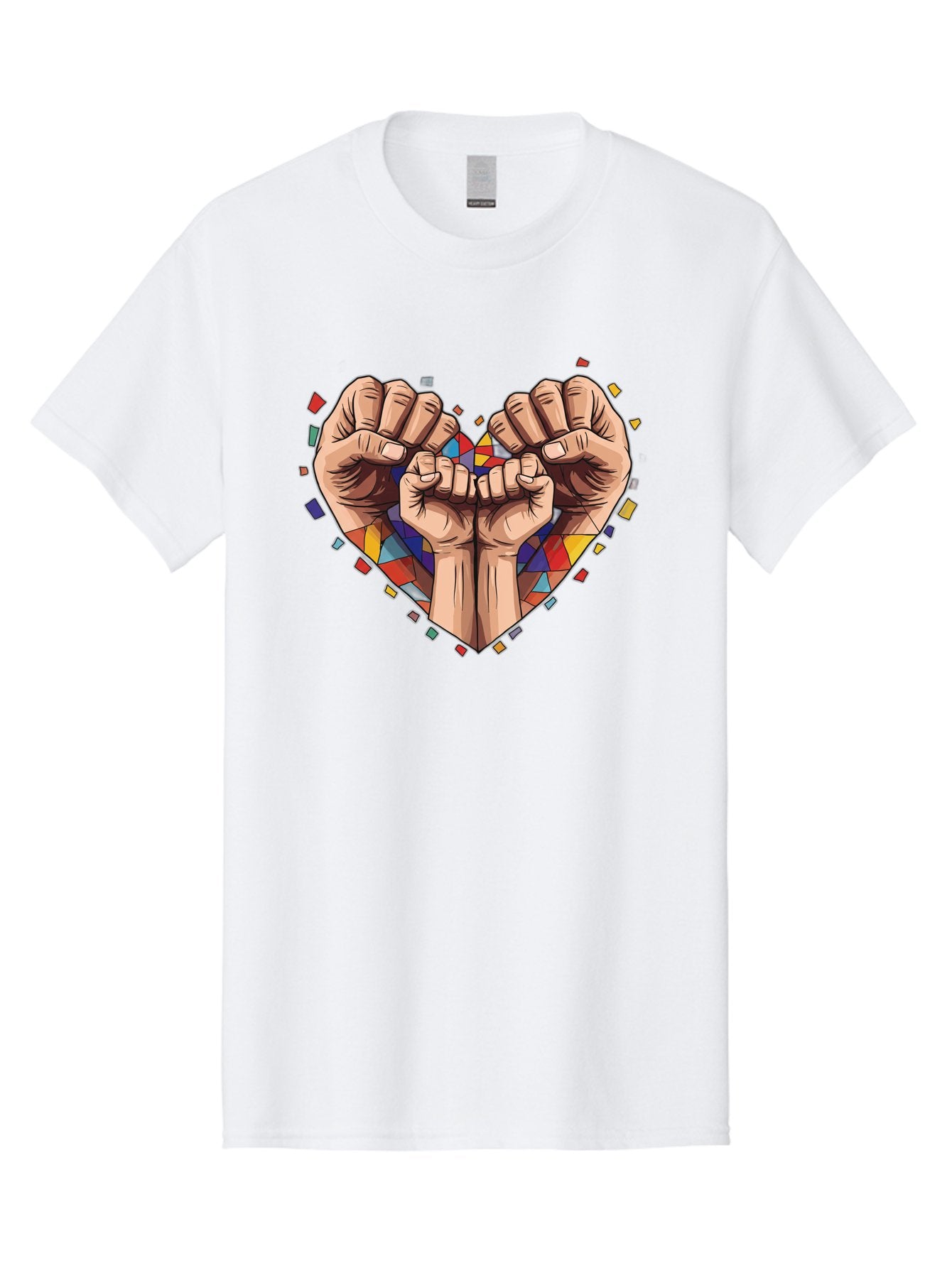 Hands-Forming-Heart-4 Men'S Graphic Tee, 100% Cotton, Comfortable Casual Summer Wear, Machine Washable, Hands Forming Heart Shape, Mosaic Heart, Multi-Colored Tiles, Vibrant Colors, Unity Symbol, Togetherness, Love, Solidarity, Empowerment Bac025 15