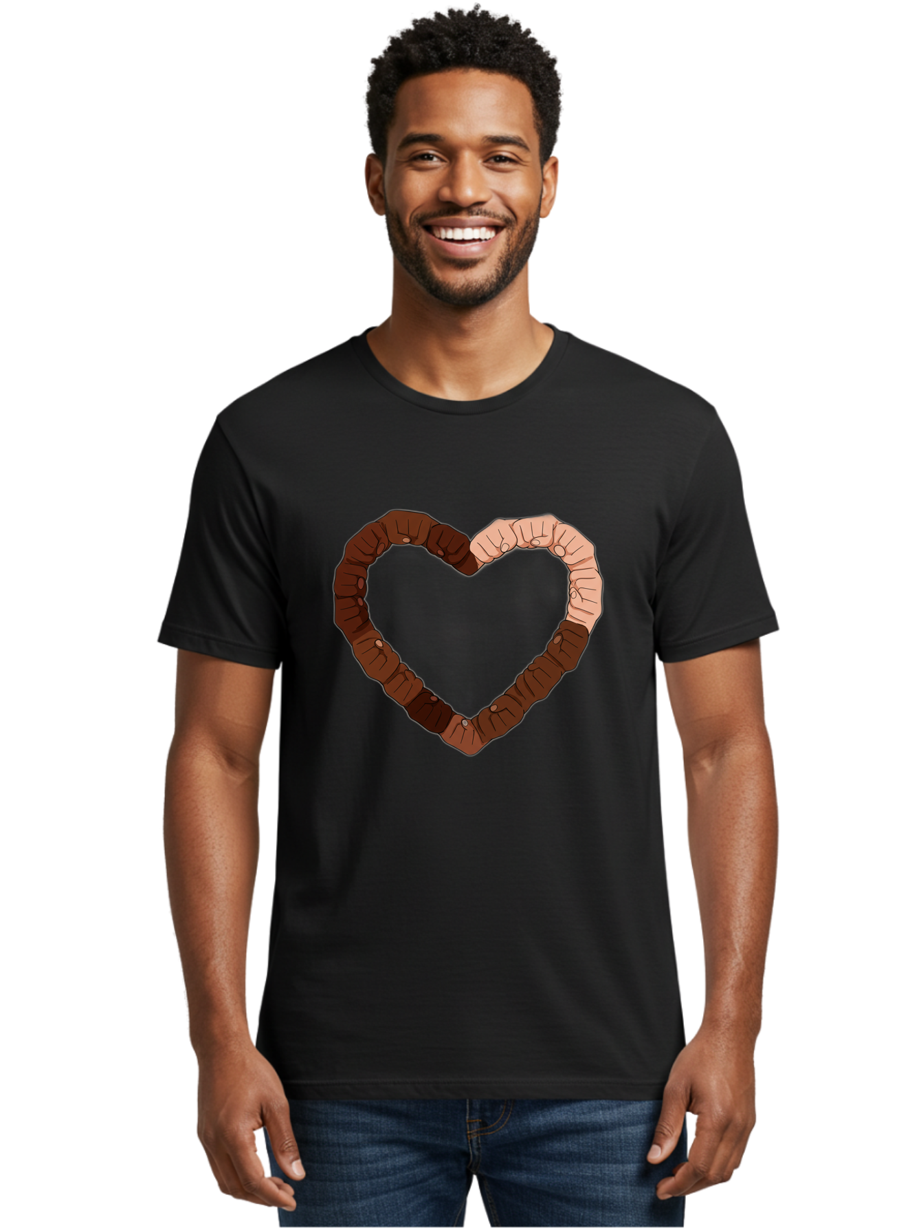 Hands-Forming-Heart Men'S Graphic Tee, 100% Cotton, Comfortable Casual Summer Wear, Machine Washable, Diverse Hands Forming Heart, Unity And Love Symbol, Multicultural Unity, Solidarity, Togetherness, Hand Holding Illustration, Bac027 17