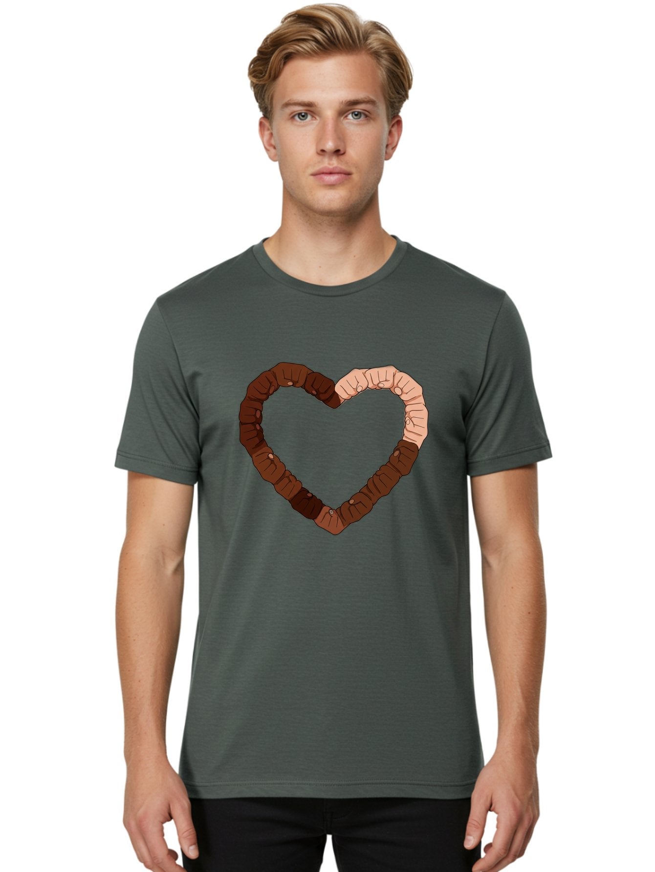 Hands-Forming-Heart Men'S Graphic Tee, 100% Cotton, Comfortable Casual Summer Wear, Machine Washable, Diverse Hands Forming Heart, Unity And Love Symbol, Multicultural Unity, Solidarity, Togetherness, Hand Holding Illustration, Bac027 30