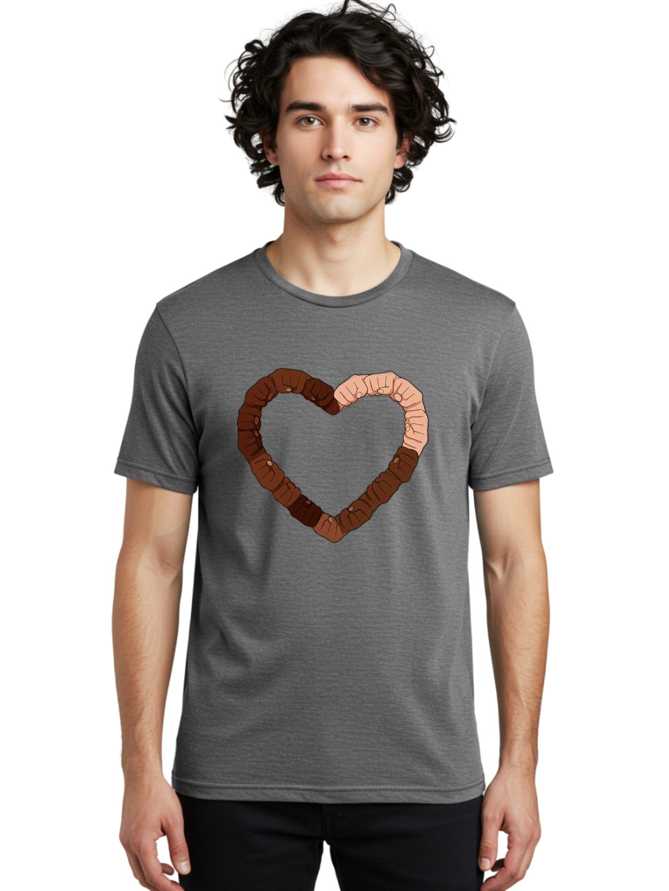 Hands-Forming-Heart Men'S Graphic Tee, 100% Cotton, Comfortable Casual Summer Wear, Machine Washable, Diverse Hands Forming Heart, Unity And Love Symbol, Multicultural Unity, Solidarity, Togetherness, Hand Holding Illustration, Bac027 21