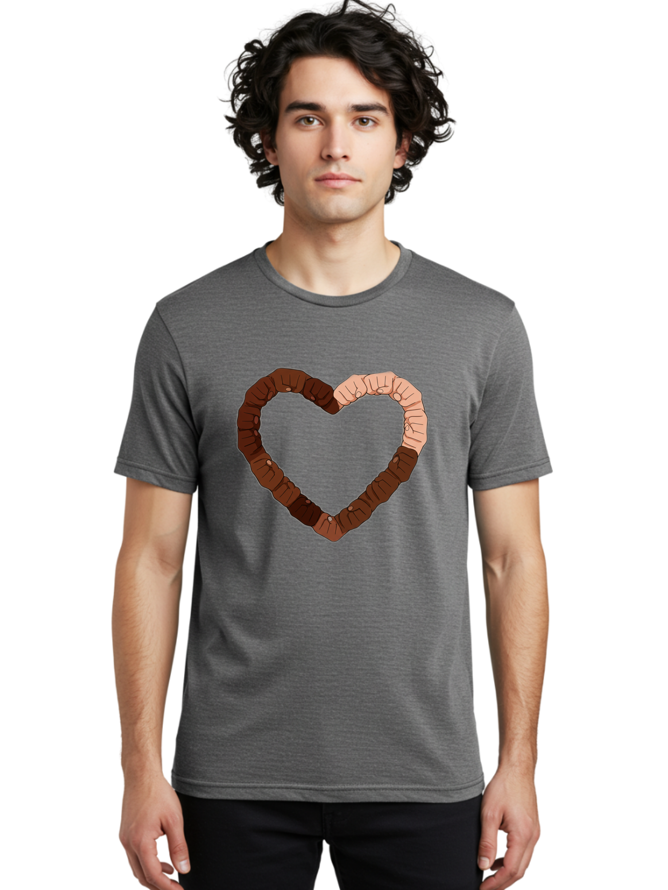 Hands-Forming-Heart Men'S Graphic Tee, 100% Cotton, Comfortable Casual Summer Wear, Machine Washable, Diverse Hands Forming Heart, Unity And Love Symbol, Multicultural Unity, Solidarity, Togetherness, Hand Holding Illustration, Bac027 25