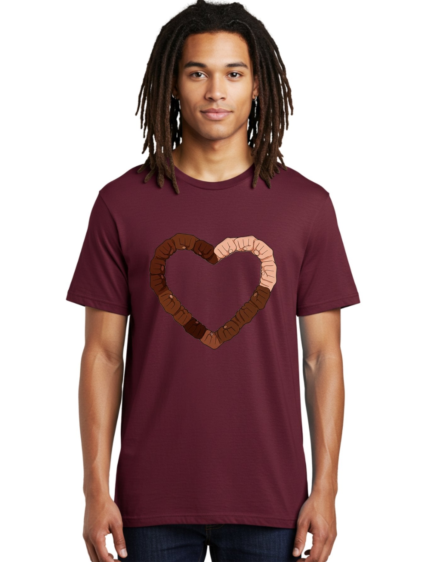 Hands-Forming-Heart Men'S Graphic Tee, 100% Cotton, Comfortable Casual Summer Wear, Machine Washable, Diverse Hands Forming Heart, Unity And Love Symbol, Multicultural Unity, Solidarity, Togetherness, Hand Holding Illustration, Bac027 17