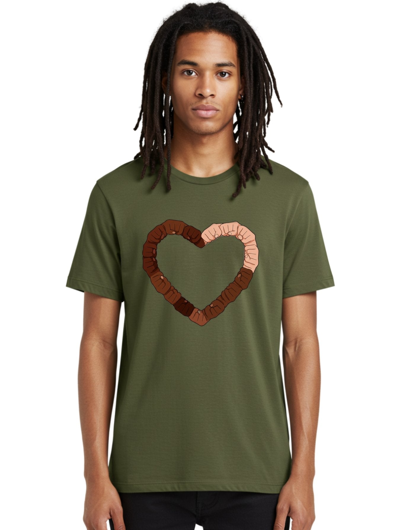 Hands-Forming-Heart Men'S Graphic Tee, 100% Cotton, Comfortable Casual Summer Wear, Machine Washable, Diverse Hands Forming Heart, Unity And Love Symbol, Multicultural Unity, Solidarity, Togetherness, Hand Holding Illustration, Bac027 16