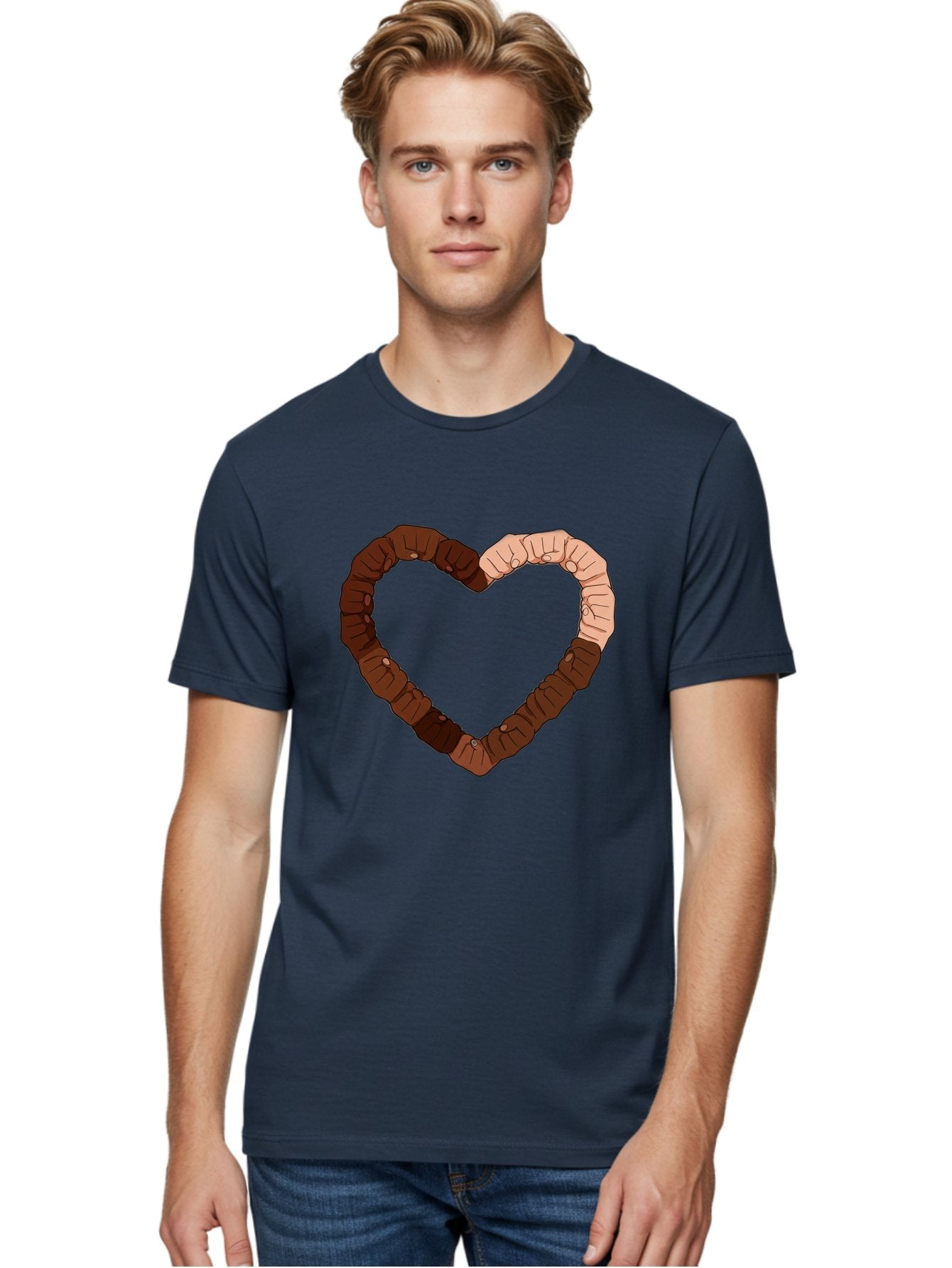 Hands-Forming-Heart Men'S Graphic Tee, 100% Cotton, Comfortable Casual Summer Wear, Machine Washable, Diverse Hands Forming Heart, Unity And Love Symbol, Multicultural Unity, Solidarity, Togetherness, Hand Holding Illustration, Bac027 24