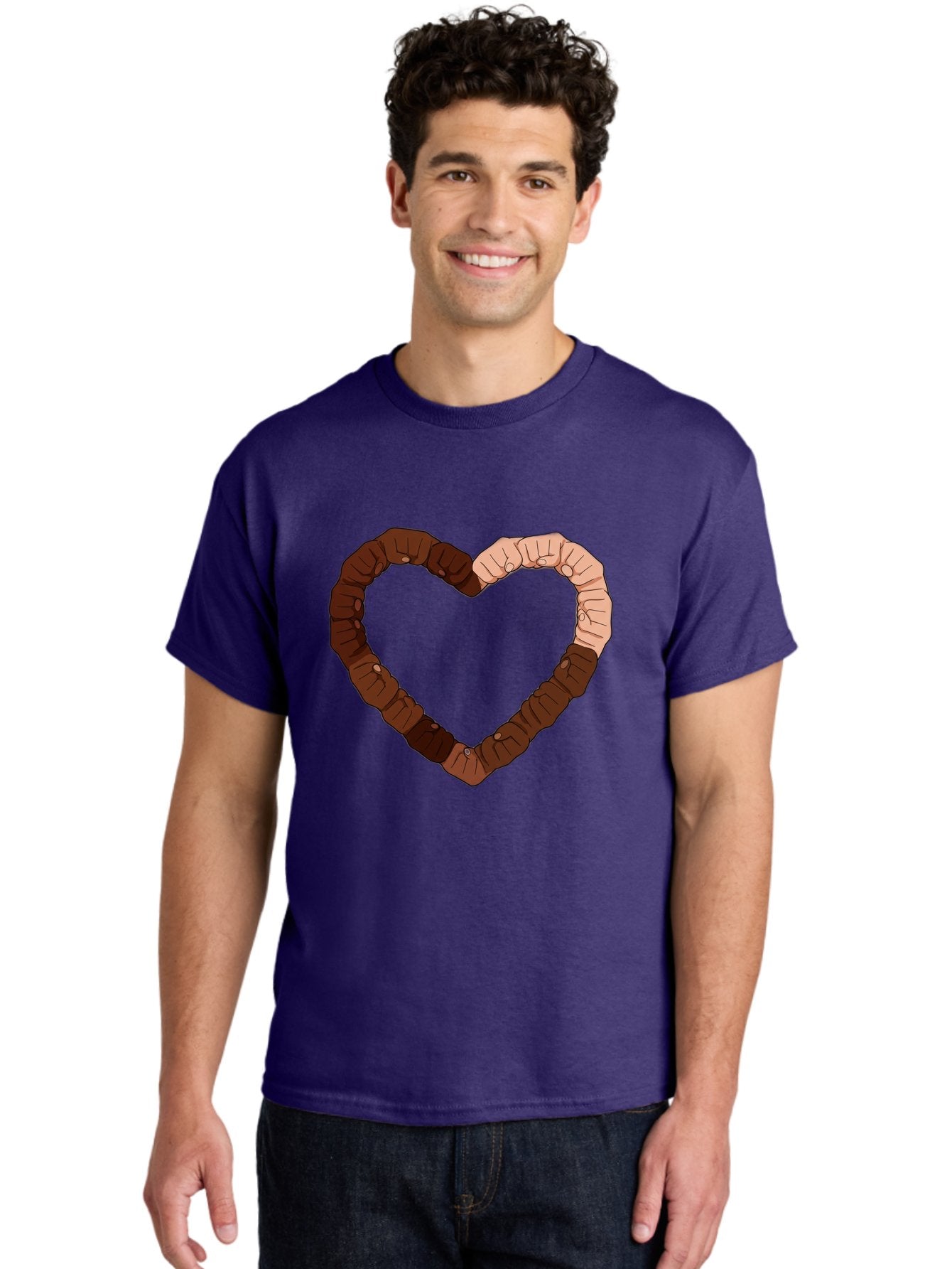 Hands-Forming-Heart Men'S Graphic Tee, 100% Cotton, Comfortable Casual Summer Wear, Machine Washable, Diverse Hands Forming Heart, Unity And Love Symbol, Multicultural Unity, Solidarity, Togetherness, Hand Holding Illustration, Bac027 23
