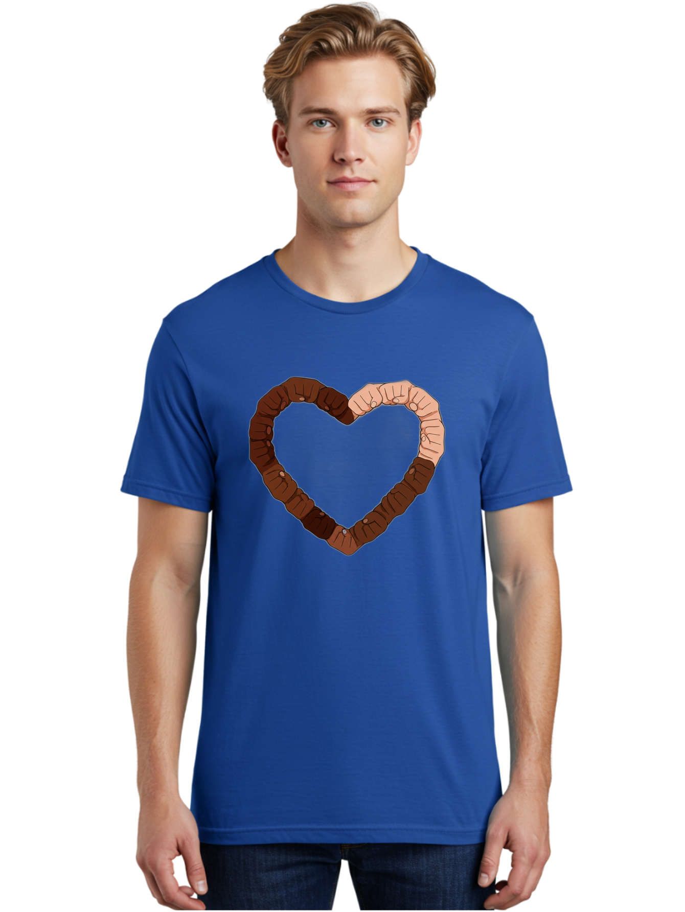 Hands-Forming-Heart Men'S Graphic Tee, 100% Cotton, Comfortable Casual Summer Wear, Machine Washable, Diverse Hands Forming Heart, Unity And Love Symbol, Multicultural Unity, Solidarity, Togetherness, Hand Holding Illustration, Bac027 24