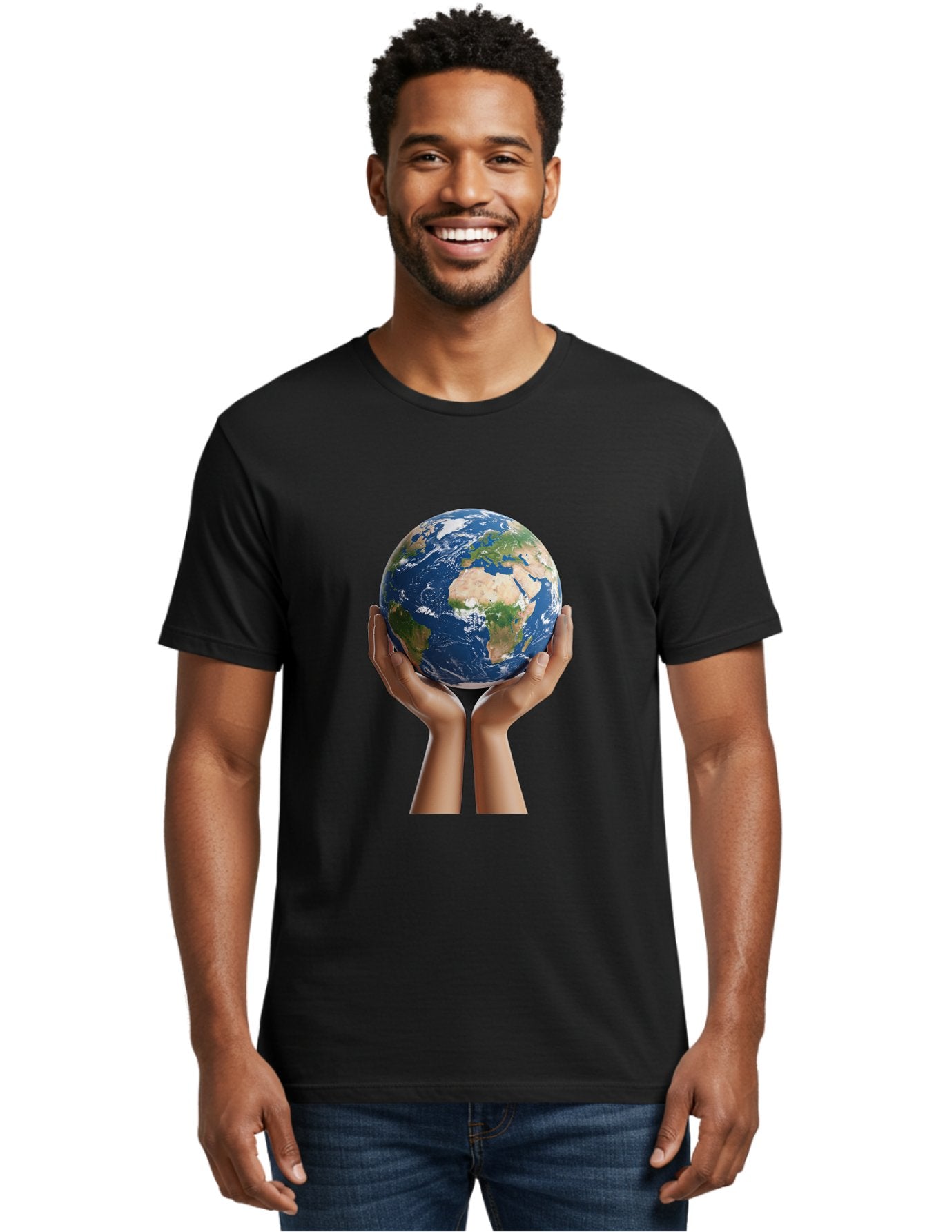 Hands-Holding-Earth Men'S Graphic Tee, 100% Cotton, Comfortable Casual Summer Wear, Machine Washable, Hands Holding The Earth, Global Unity, Environmental Conservation, World Peace, Earth'S Beauty, Human Connection, Global Citizenship, Bac028 19