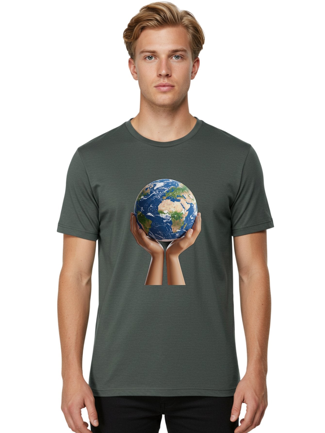 Hands-Holding-Earth Men'S Graphic Tee, 100% Cotton, Comfortable Casual Summer Wear, Machine Washable, Hands Holding The Earth, Global Unity, Environmental Conservation, World Peace, Earth'S Beauty, Human Connection, Global Citizenship, Bac028 27