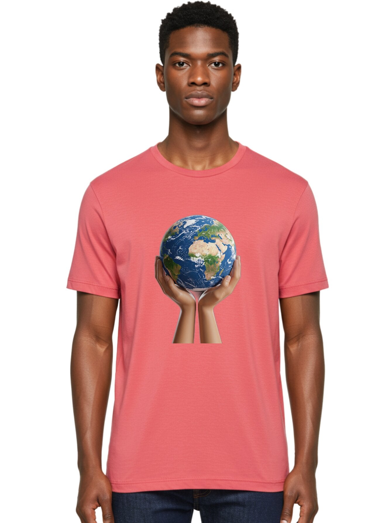 Hands-Holding-Earth Men'S Graphic Tee, 100% Cotton, Comfortable Casual Summer Wear, Machine Washable, Hands Holding The Earth, Global Unity, Environmental Conservation, World Peace, Earth'S Beauty, Human Connection, Global Citizenship, Bac028 18