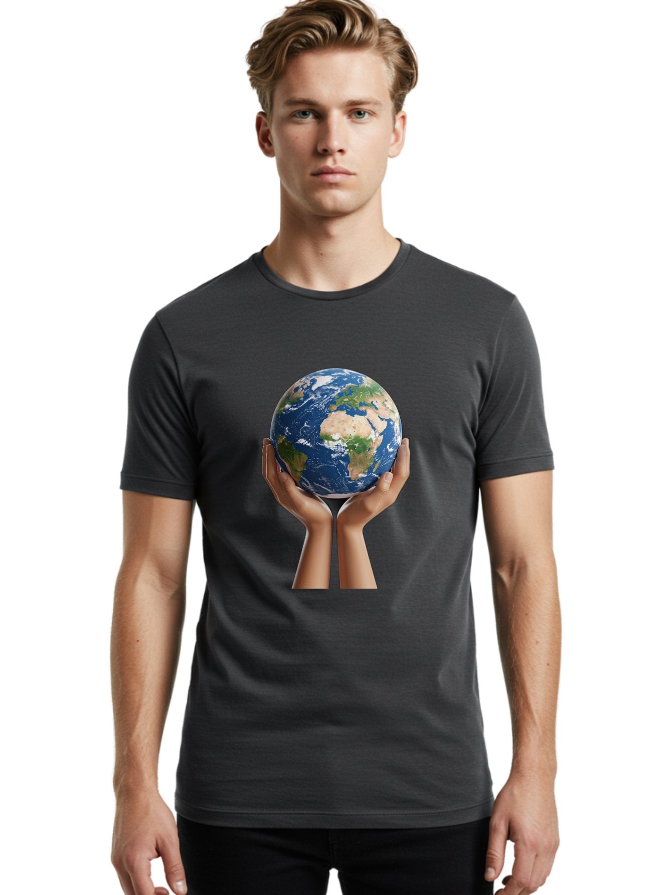 Hands-Holding-Earth Men'S Graphic Tee, 100% Cotton, Comfortable Casual Summer Wear, Machine Washable, Hands Holding The Earth, Global Unity, Environmental Conservation, World Peace, Earth'S Beauty, Human Connection, Global Citizenship, Bac028 22
