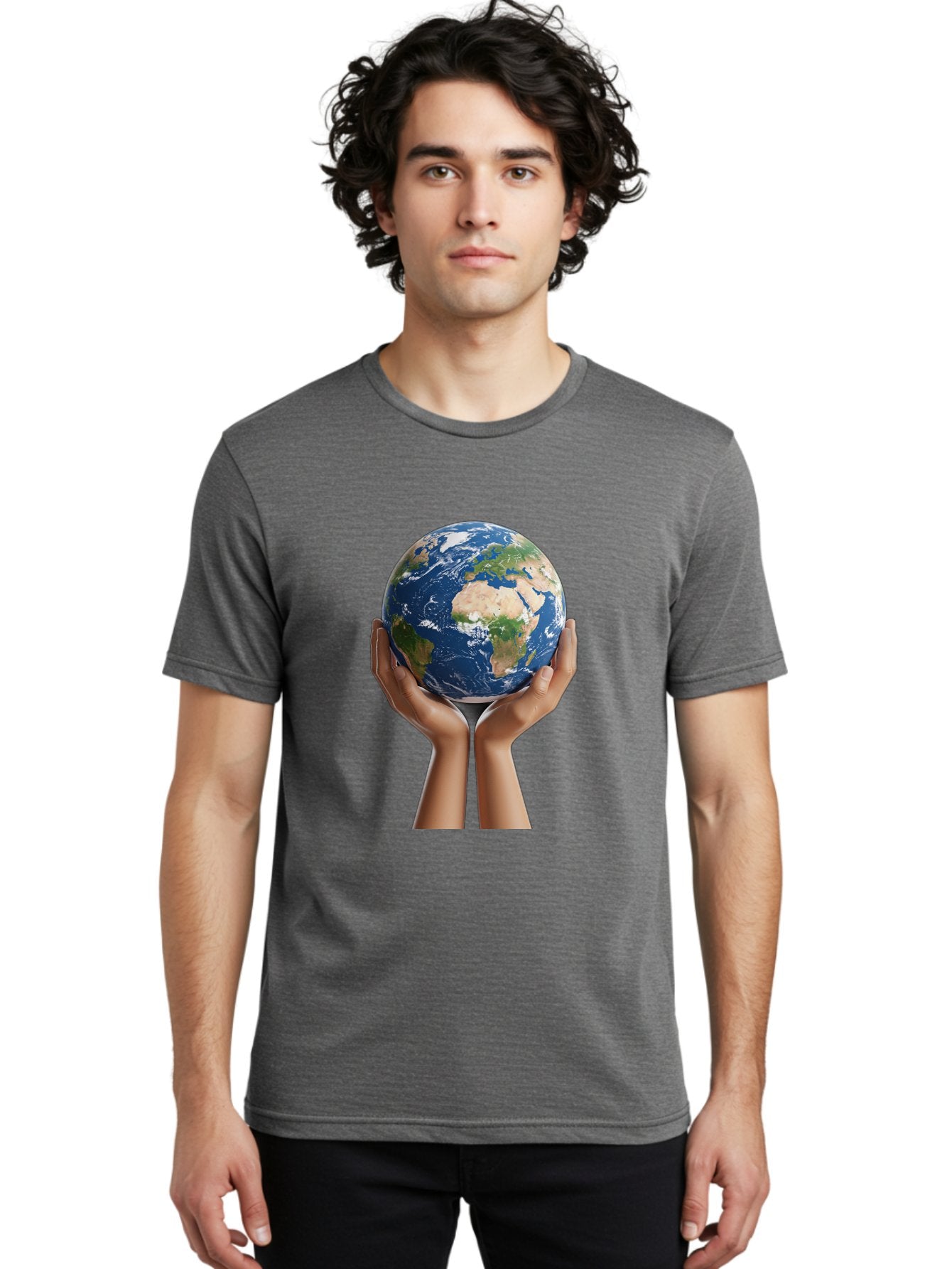 Hands-Holding-Earth Men'S Graphic Tee, 100% Cotton, Comfortable Casual Summer Wear, Machine Washable, Hands Holding The Earth, Global Unity, Environmental Conservation, World Peace, Earth'S Beauty, Human Connection, Global Citizenship, Bac028 25