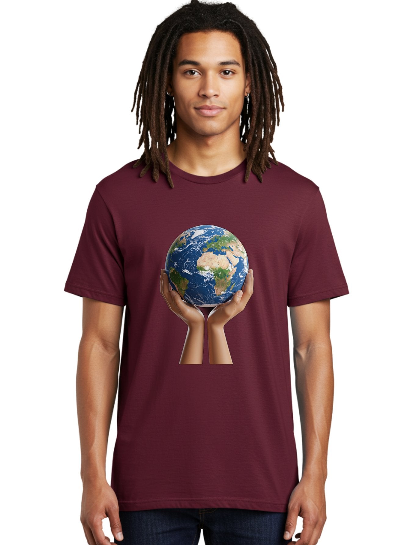 Hands-Holding-Earth Men'S Graphic Tee, 100% Cotton, Comfortable Casual Summer Wear, Machine Washable, Hands Holding The Earth, Global Unity, Environmental Conservation, World Peace, Earth'S Beauty, Human Connection, Global Citizenship, Bac028 17