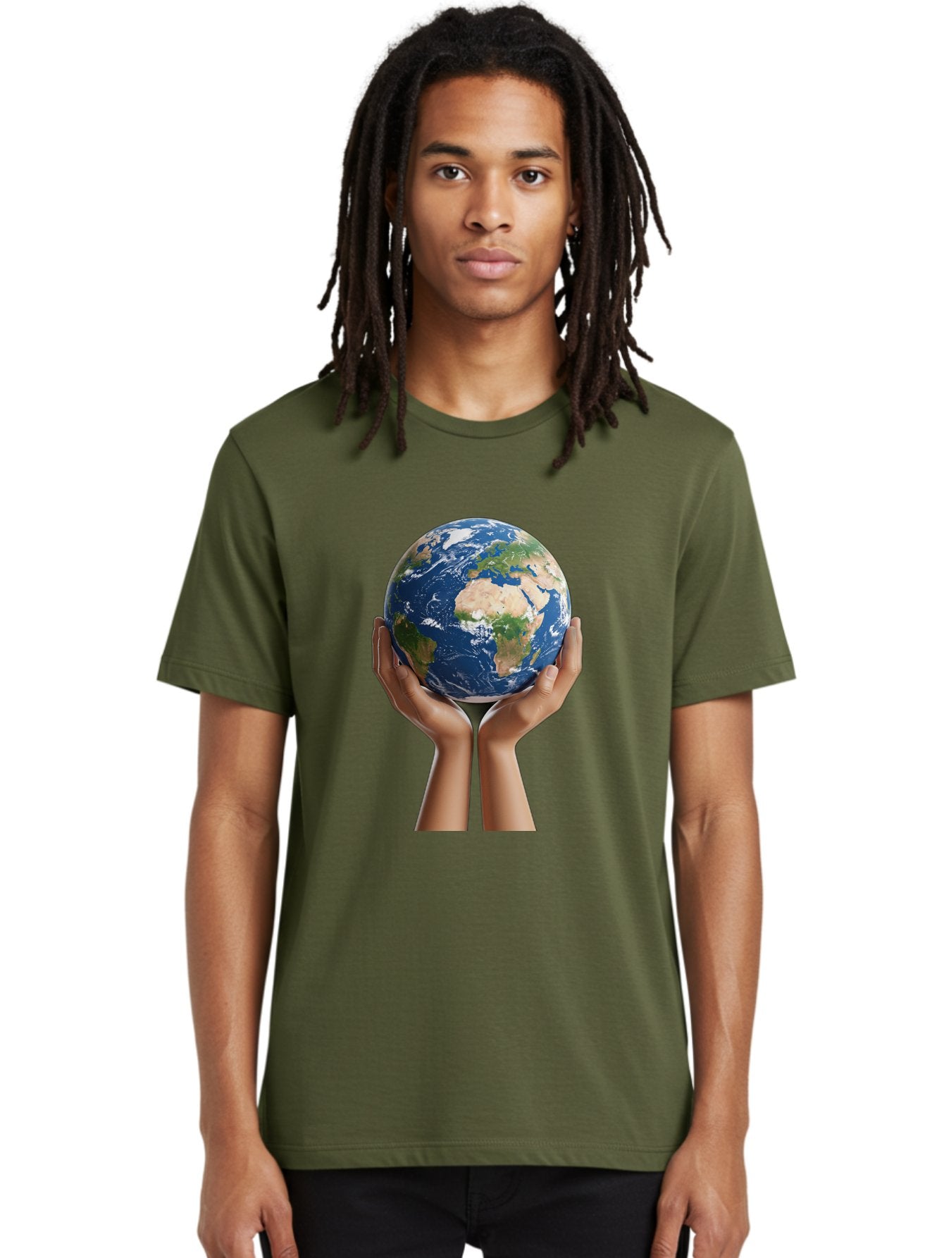 Hands-Holding-Earth Men'S Graphic Tee, 100% Cotton, Comfortable Casual Summer Wear, Machine Washable, Hands Holding The Earth, Global Unity, Environmental Conservation, World Peace, Earth'S Beauty, Human Connection, Global Citizenship, Bac028 23